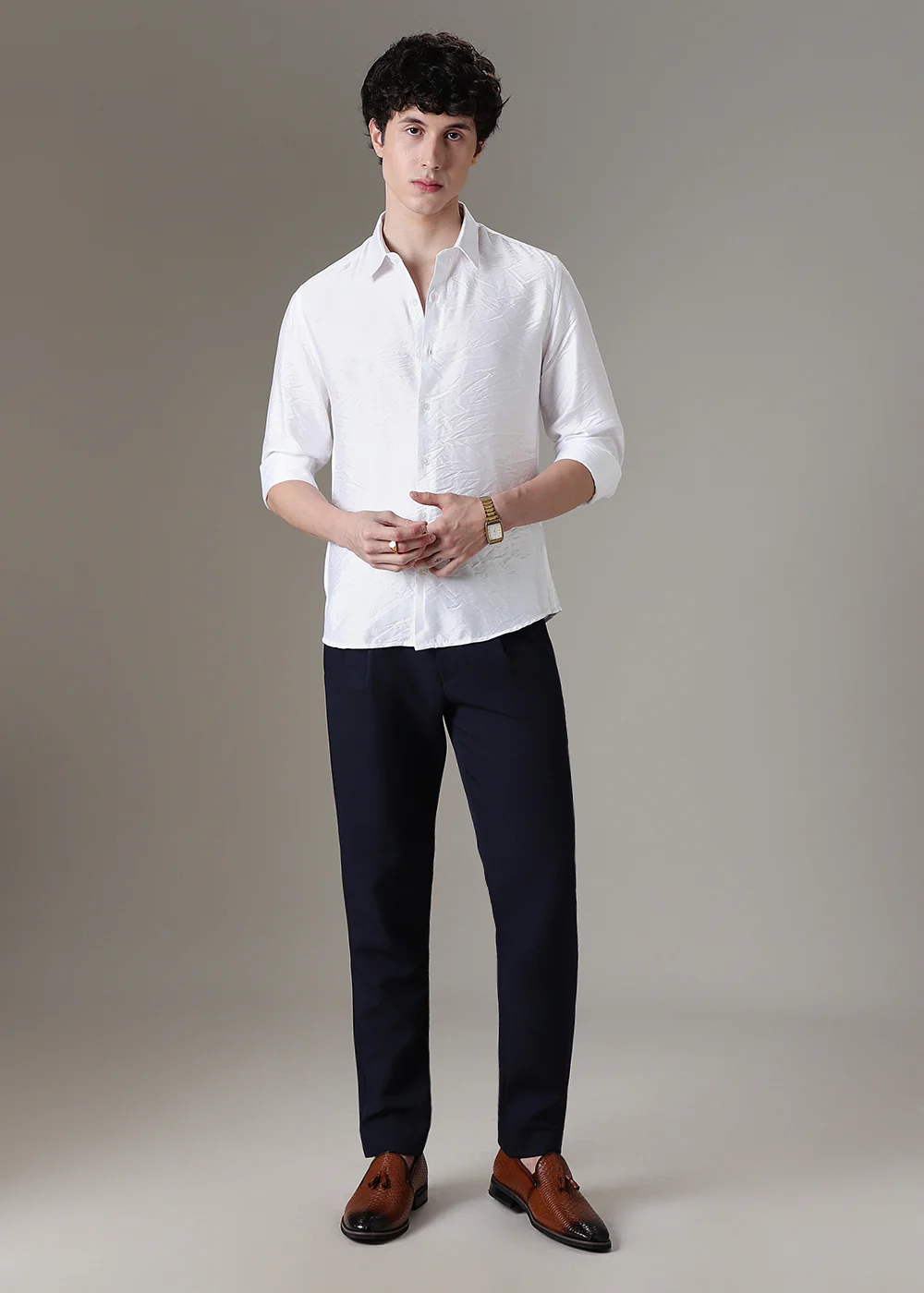 White Plain Crushed Satin Shirt - Image 6