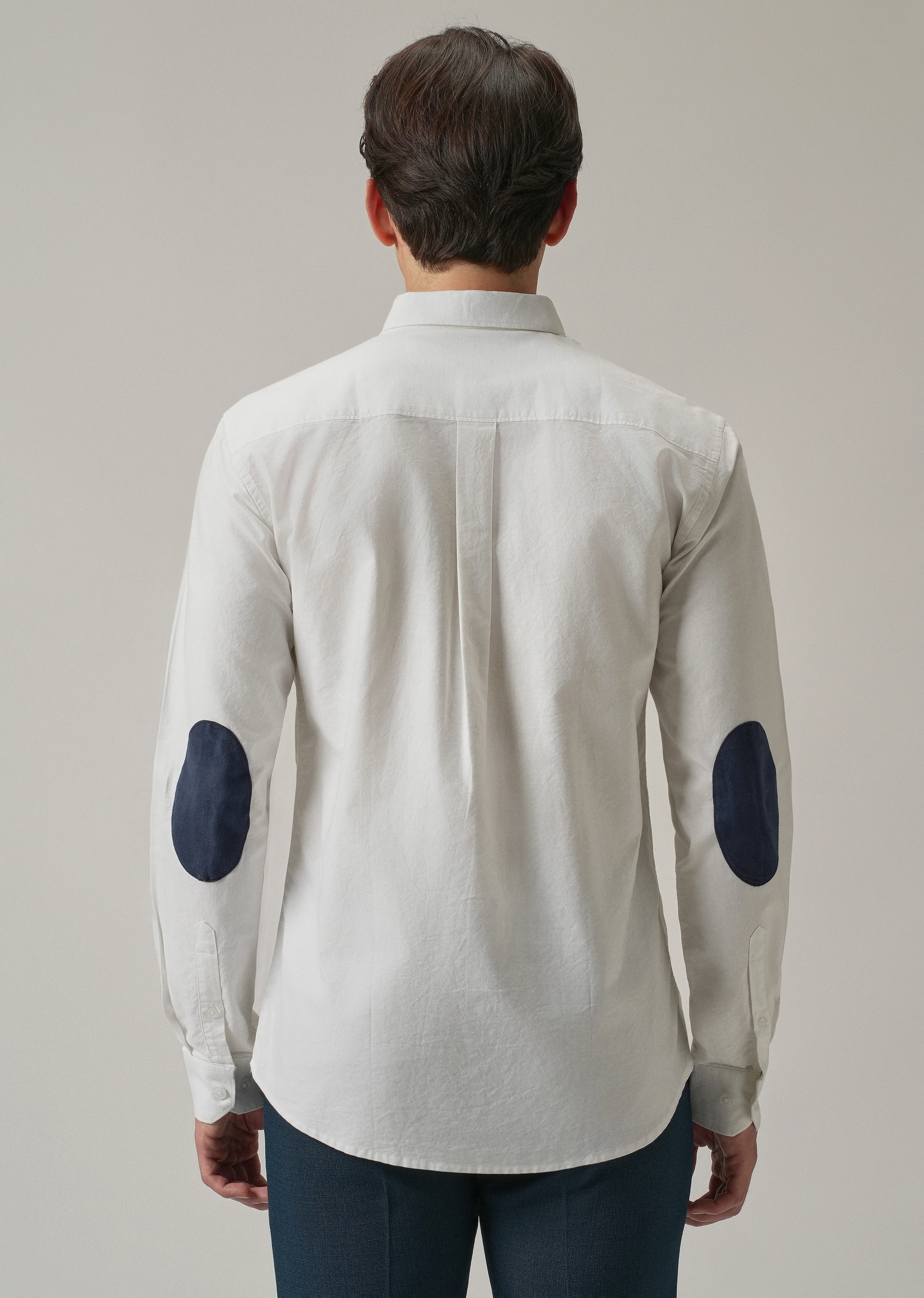 White Plain Elbow Patch Oxford Shirt - Image 3