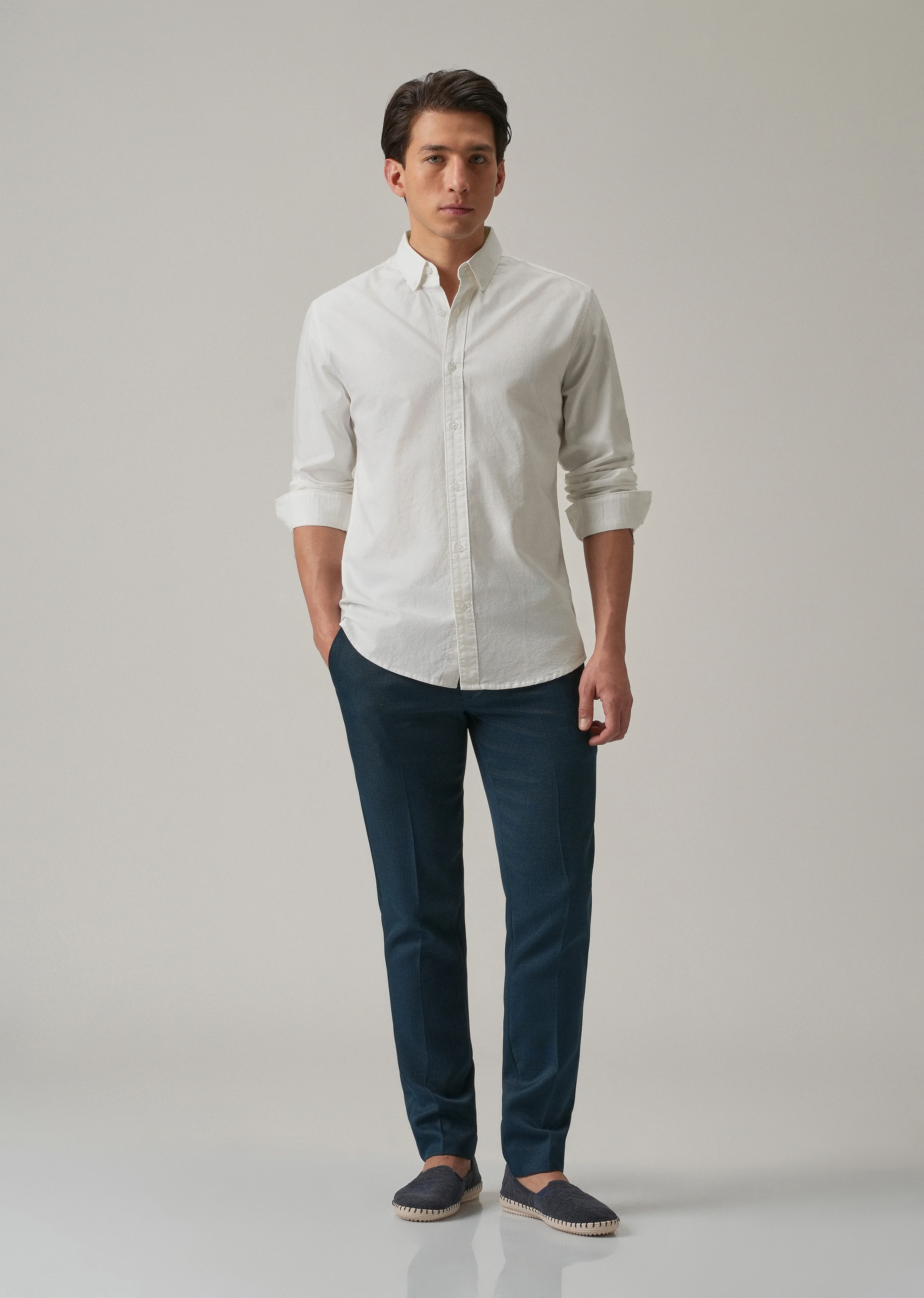 White Plain Elbow Patch Oxford Shirt - Image 6