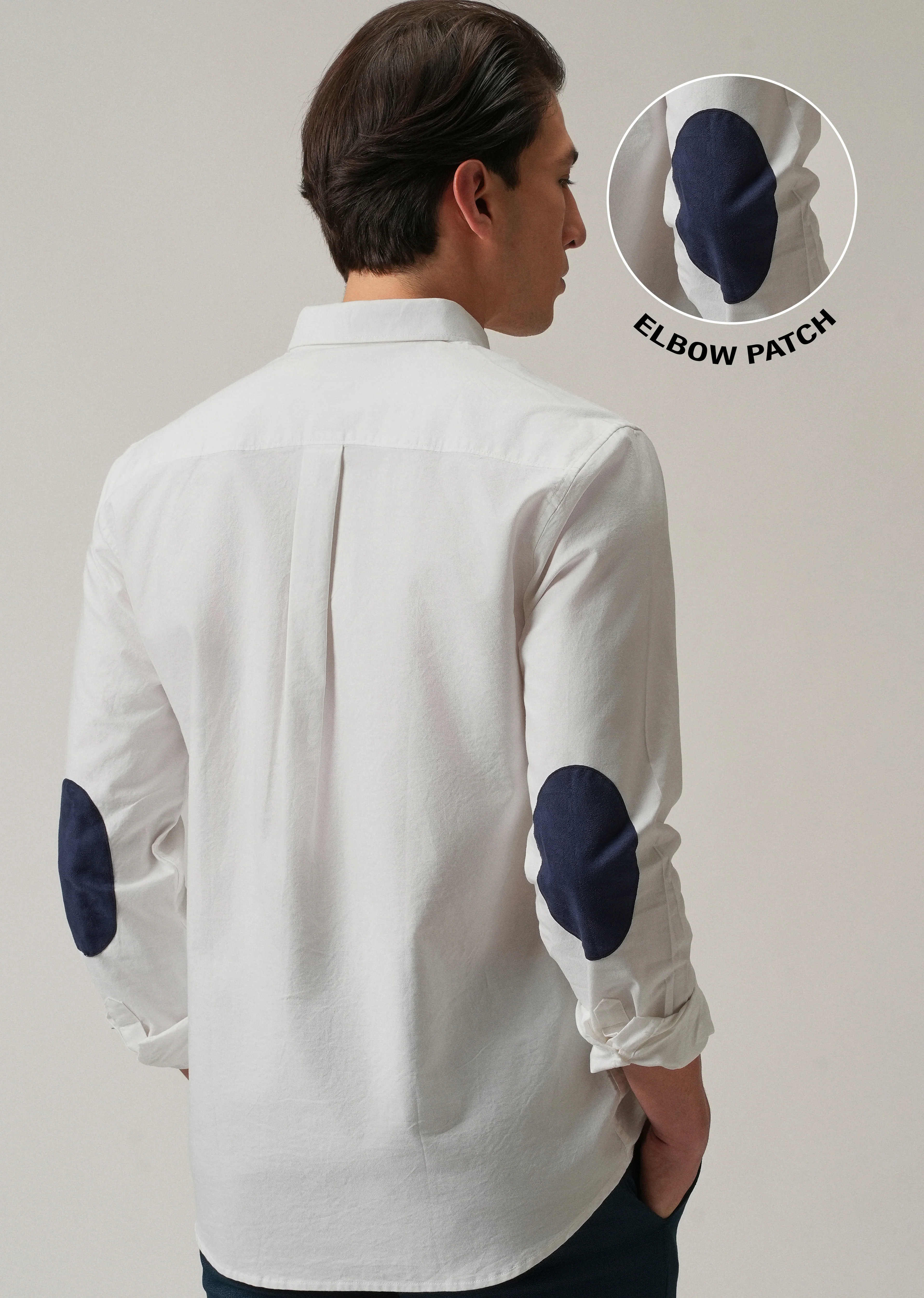 White Plain Elbow Patch Oxford Shirt - Image 9