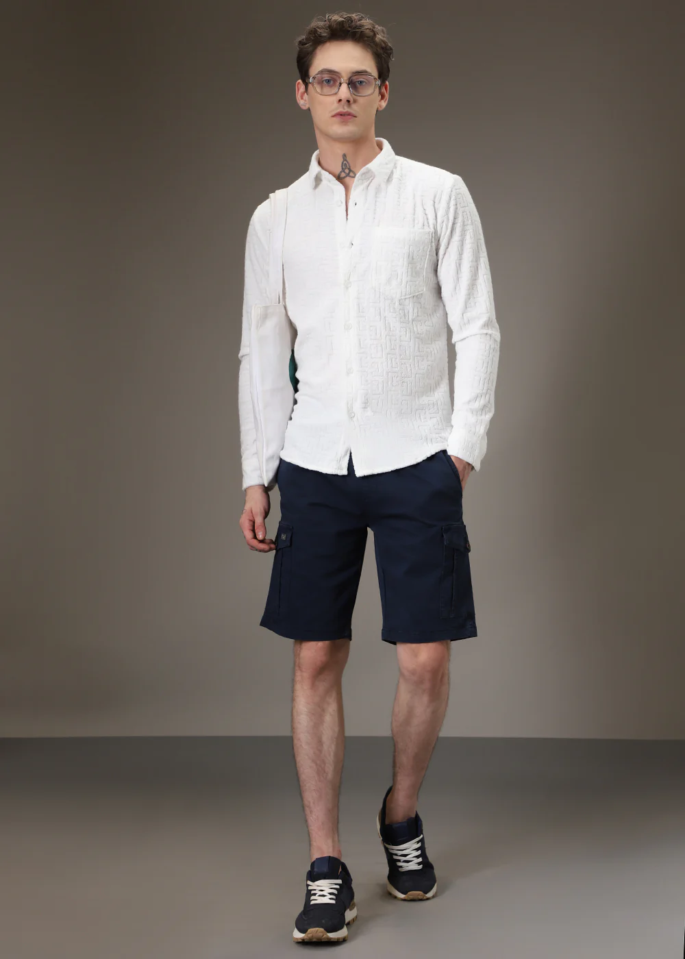 White Plain Jacquard Knitted Shirt - Image 7