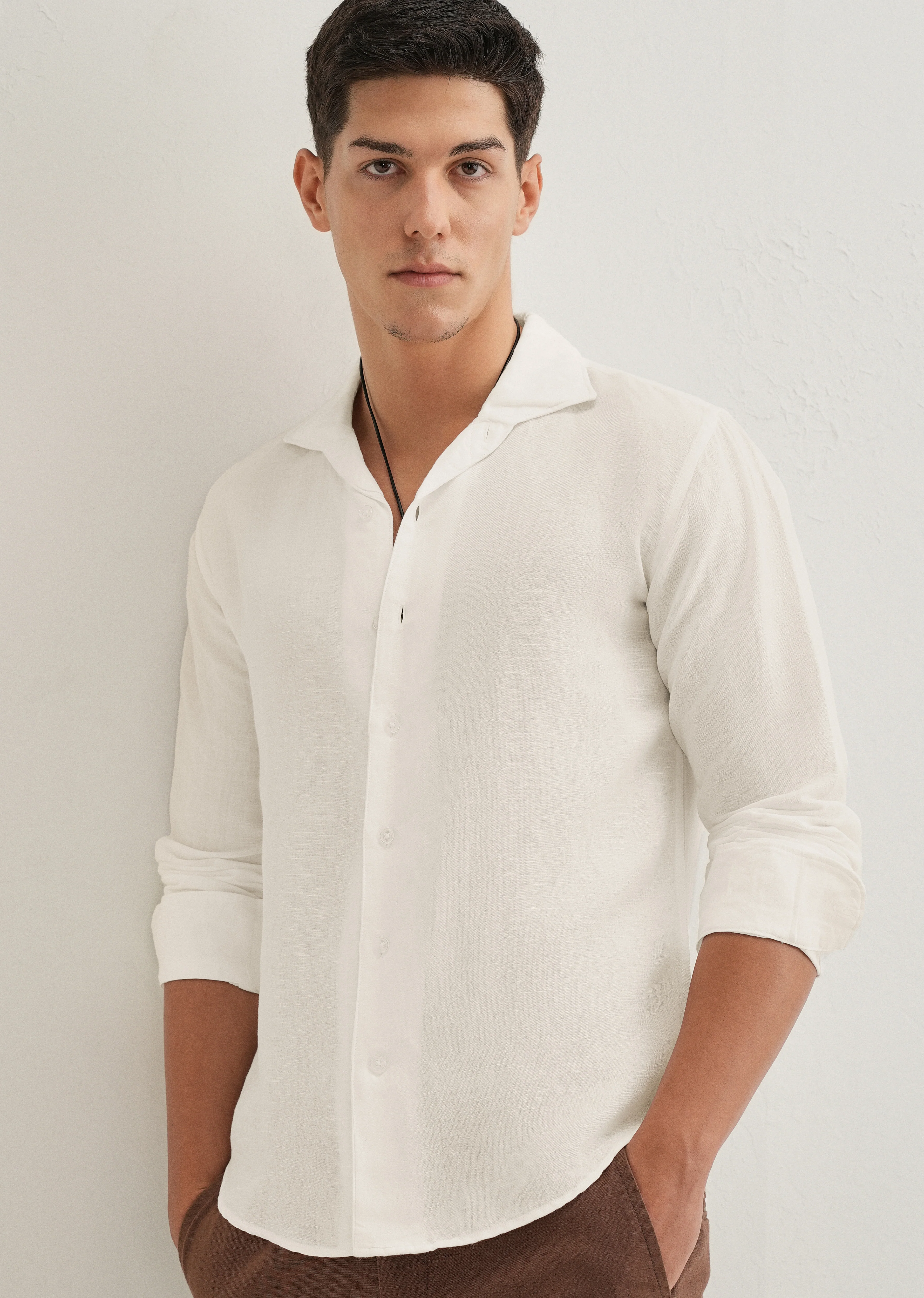 White Plain Linen Viscose Shirt - Image 7