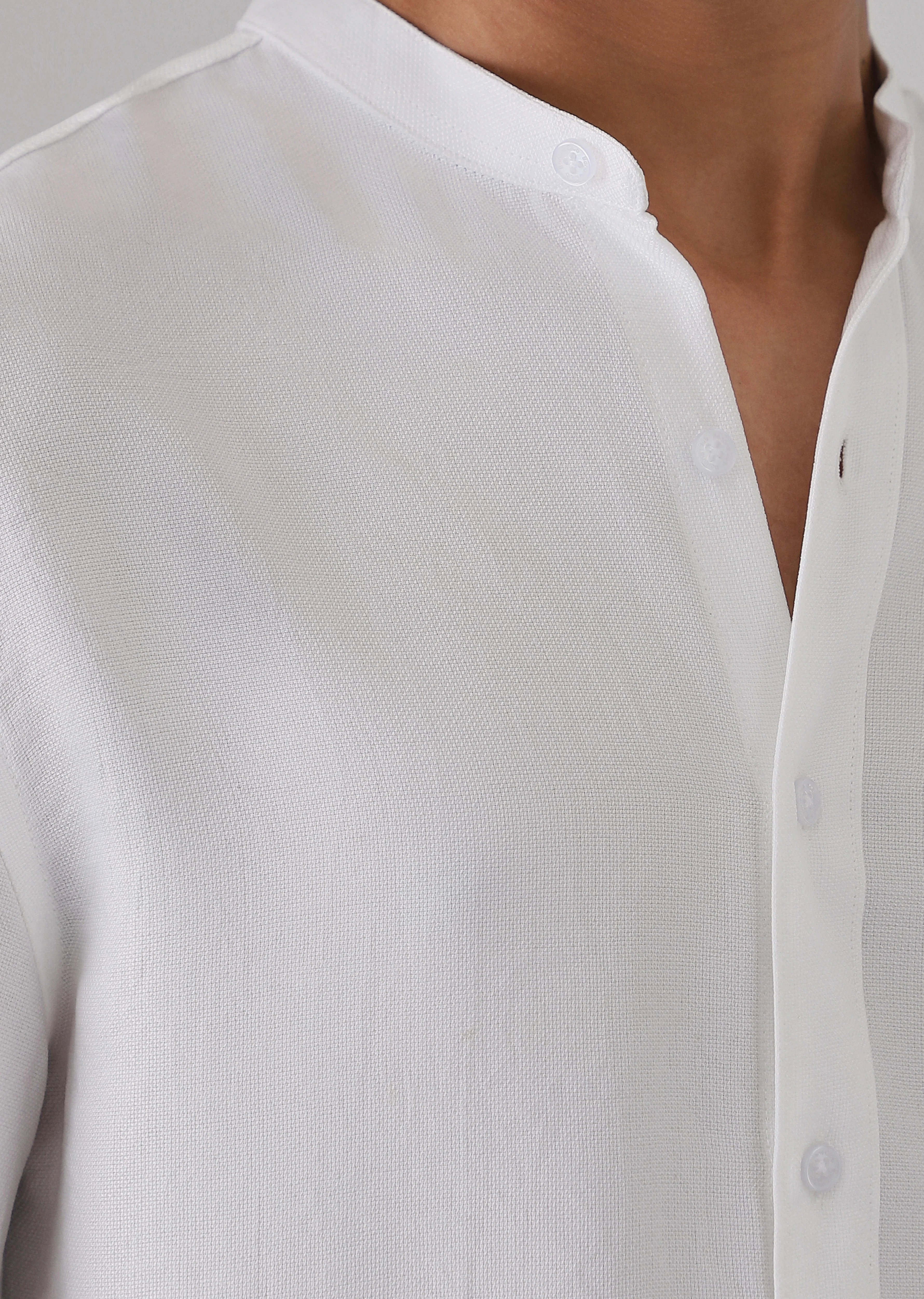 White Plain Mandarin Collar Shirt - Image 5