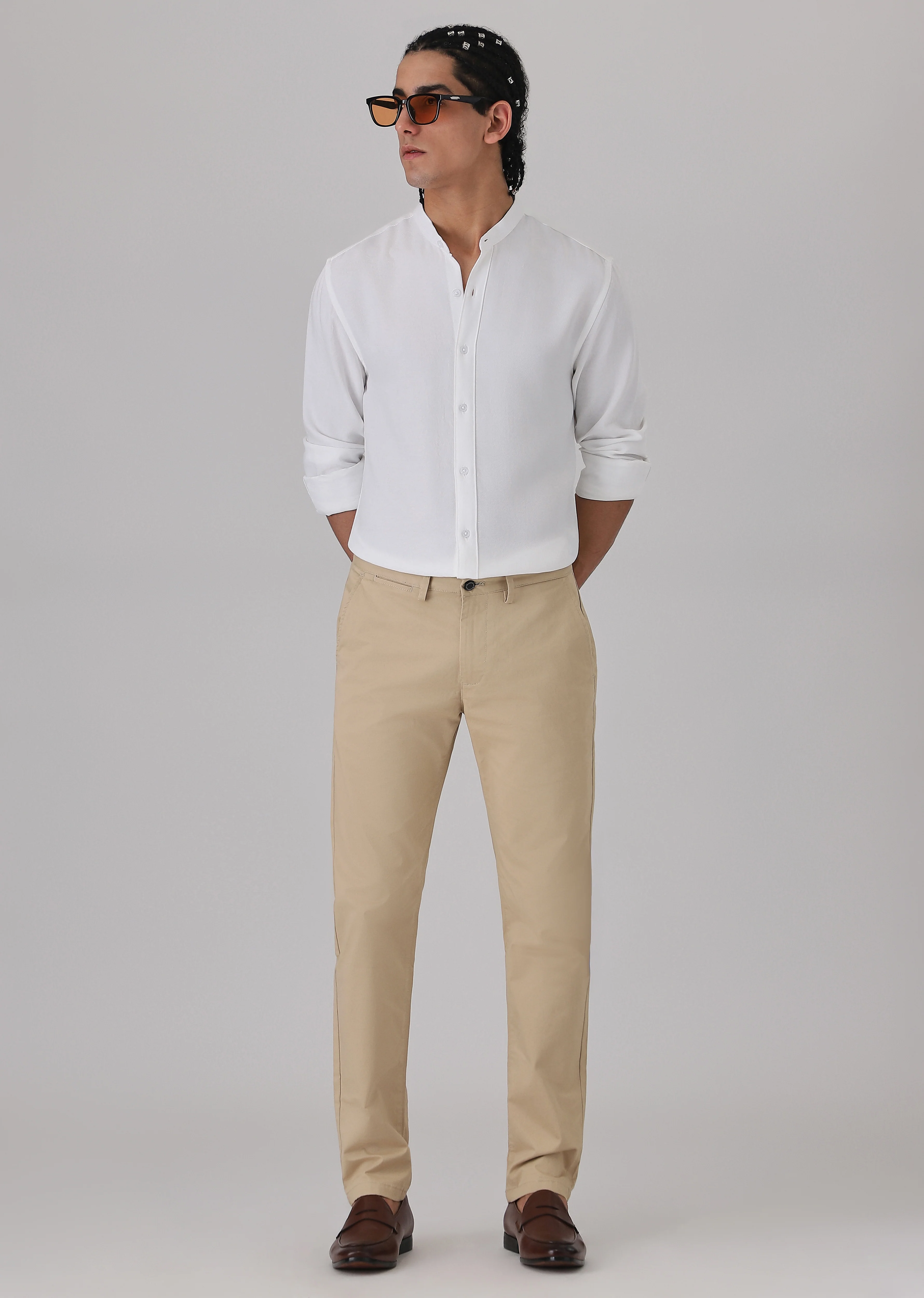 White Plain Mandarin Collar Shirt - Image 6