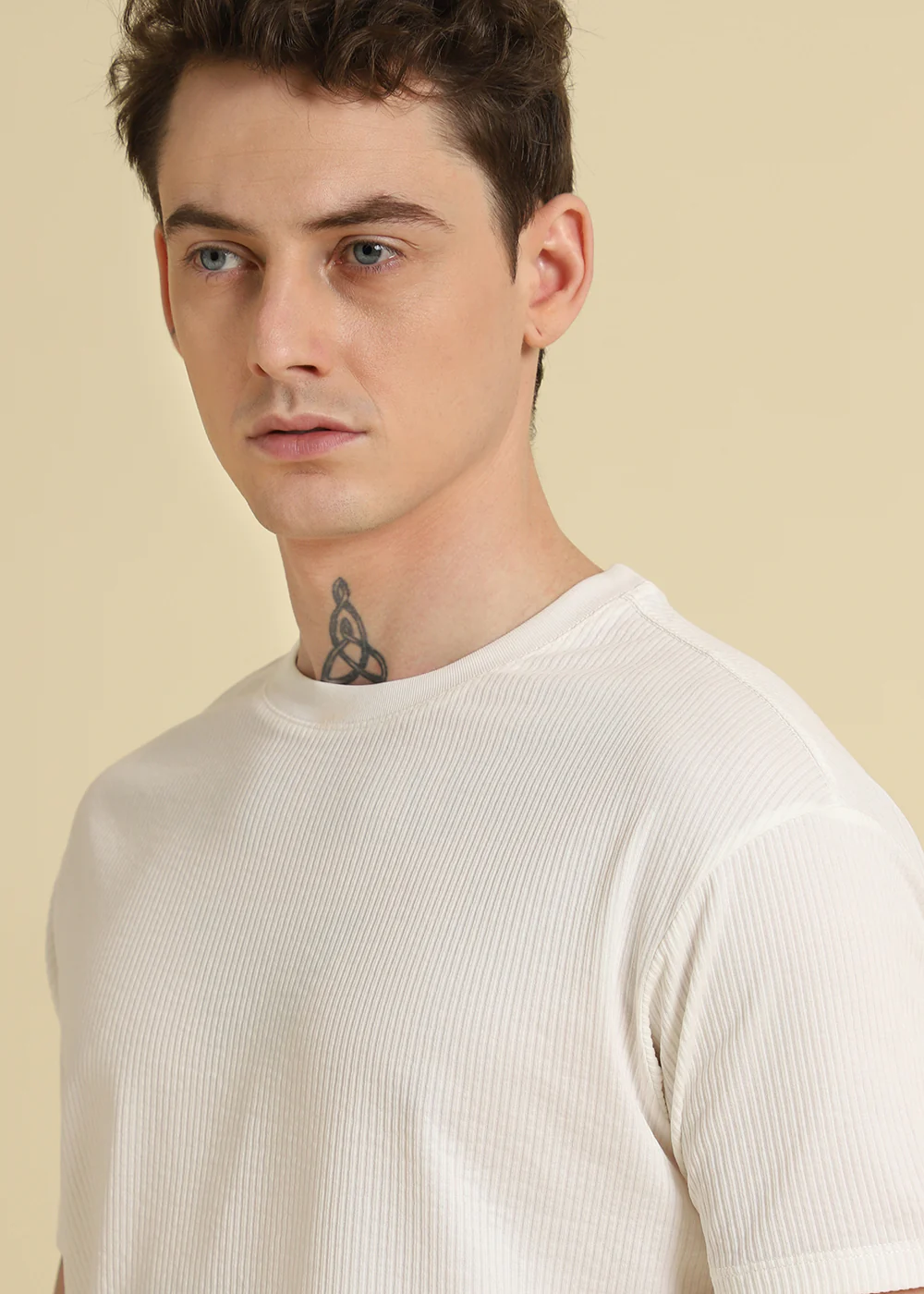 White Plain Ribbed Stripe Regular T-shirt - Image 2