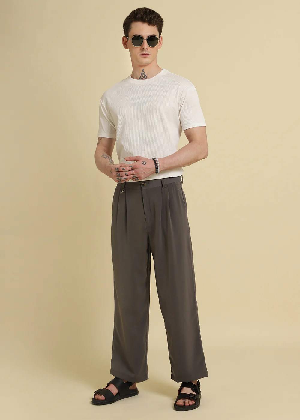 White Plain Ribbed Stripe Regular T-shirt - Image 6