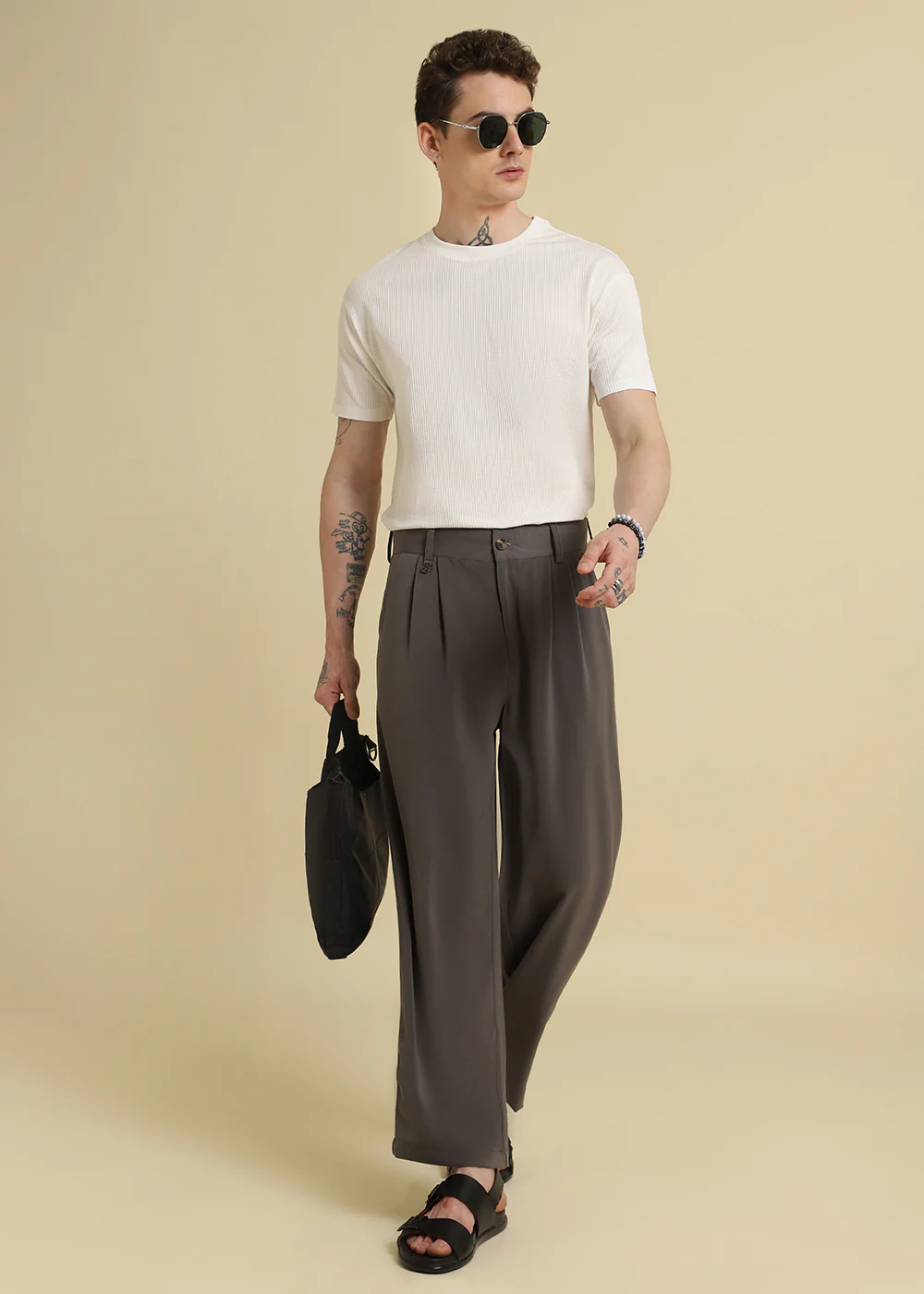 White Plain Ribbed Stripe Regular T-shirt - Image 7