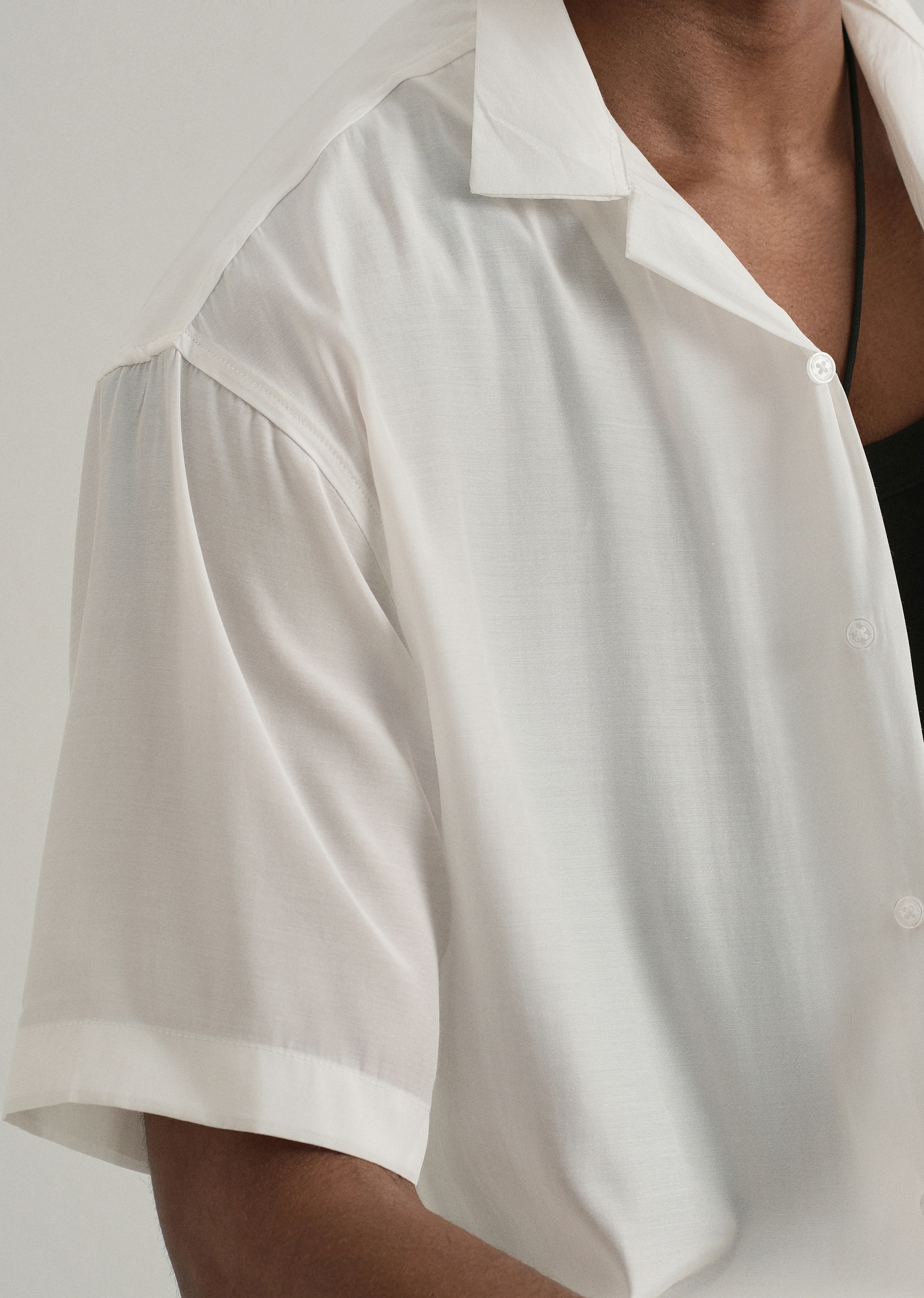 White Plain Sheen Cuban Collar Shirt - Image 5