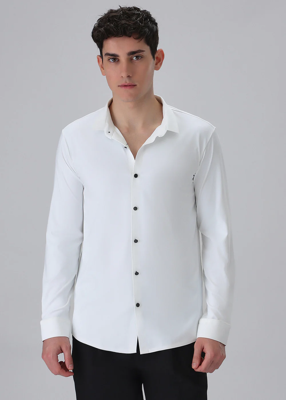 White Plain Stitchless Stretch Shirt - Image 3