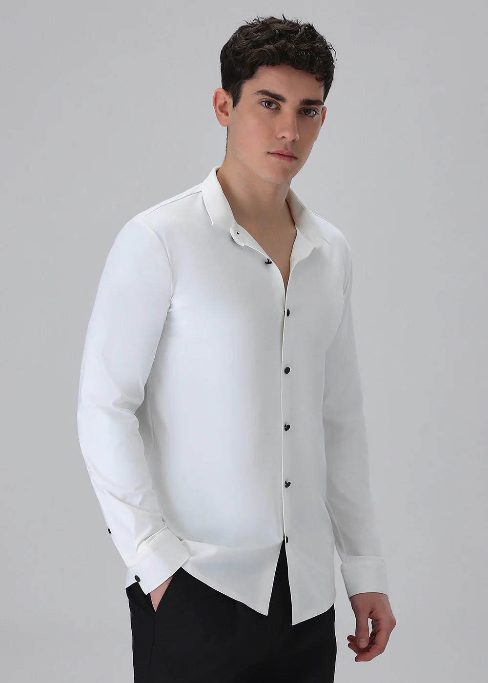 White Plain Stitchless Stretch Shirt - Image 4
