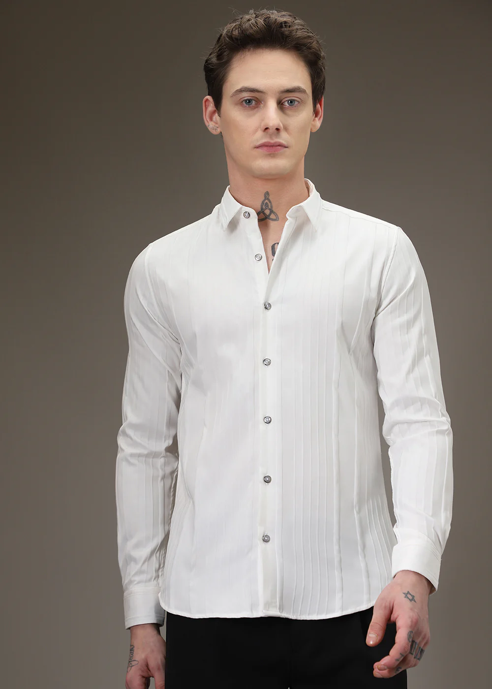 White Pleat Designer Shirt - Image 3