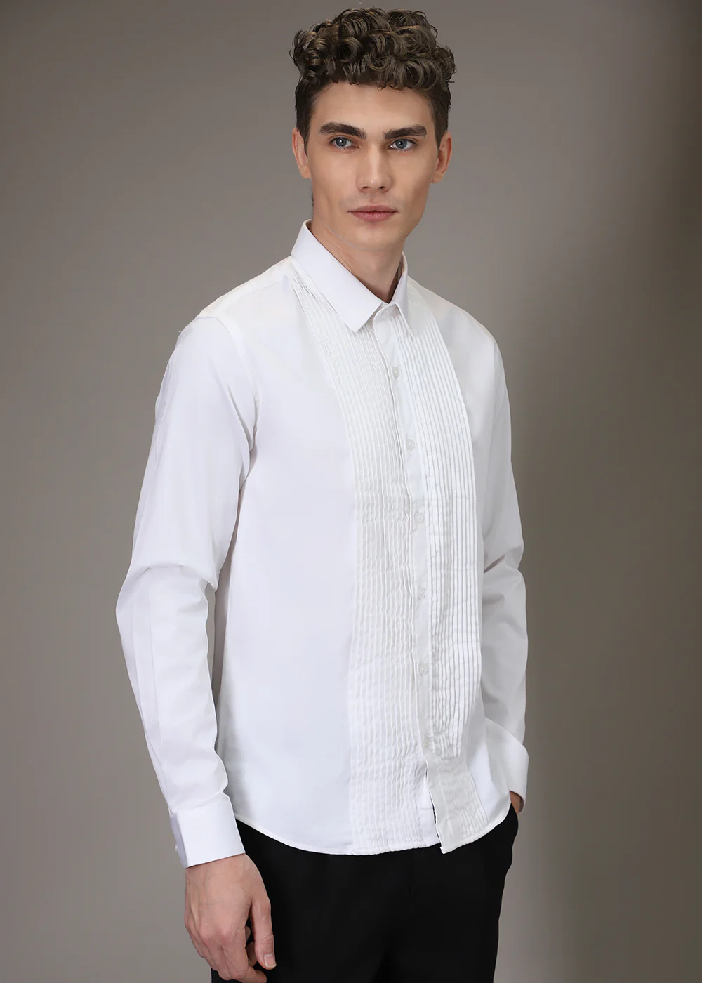 White Pleated Designer Shirt - Image 4