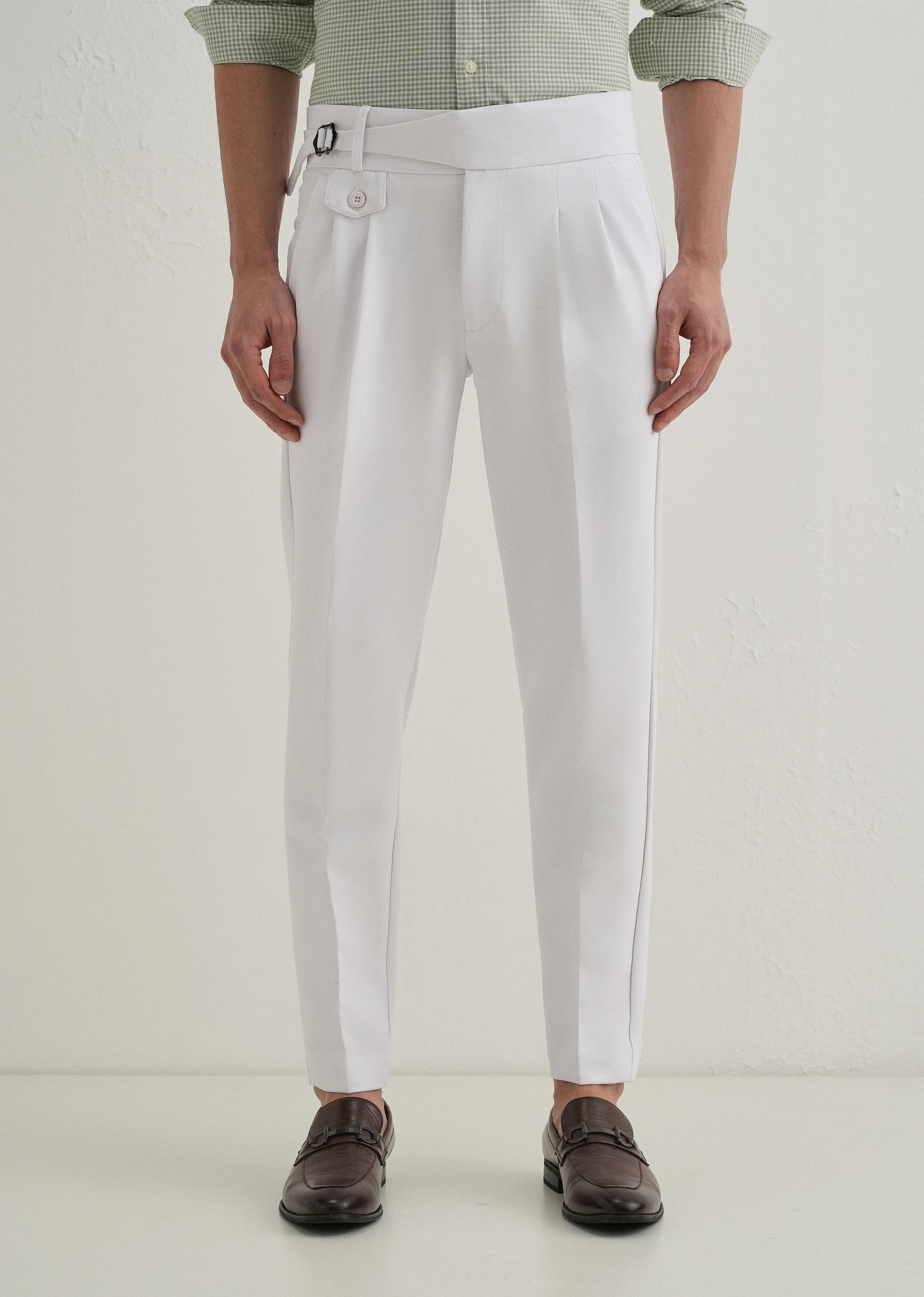White Pleated Gurkha Pant - Image 3