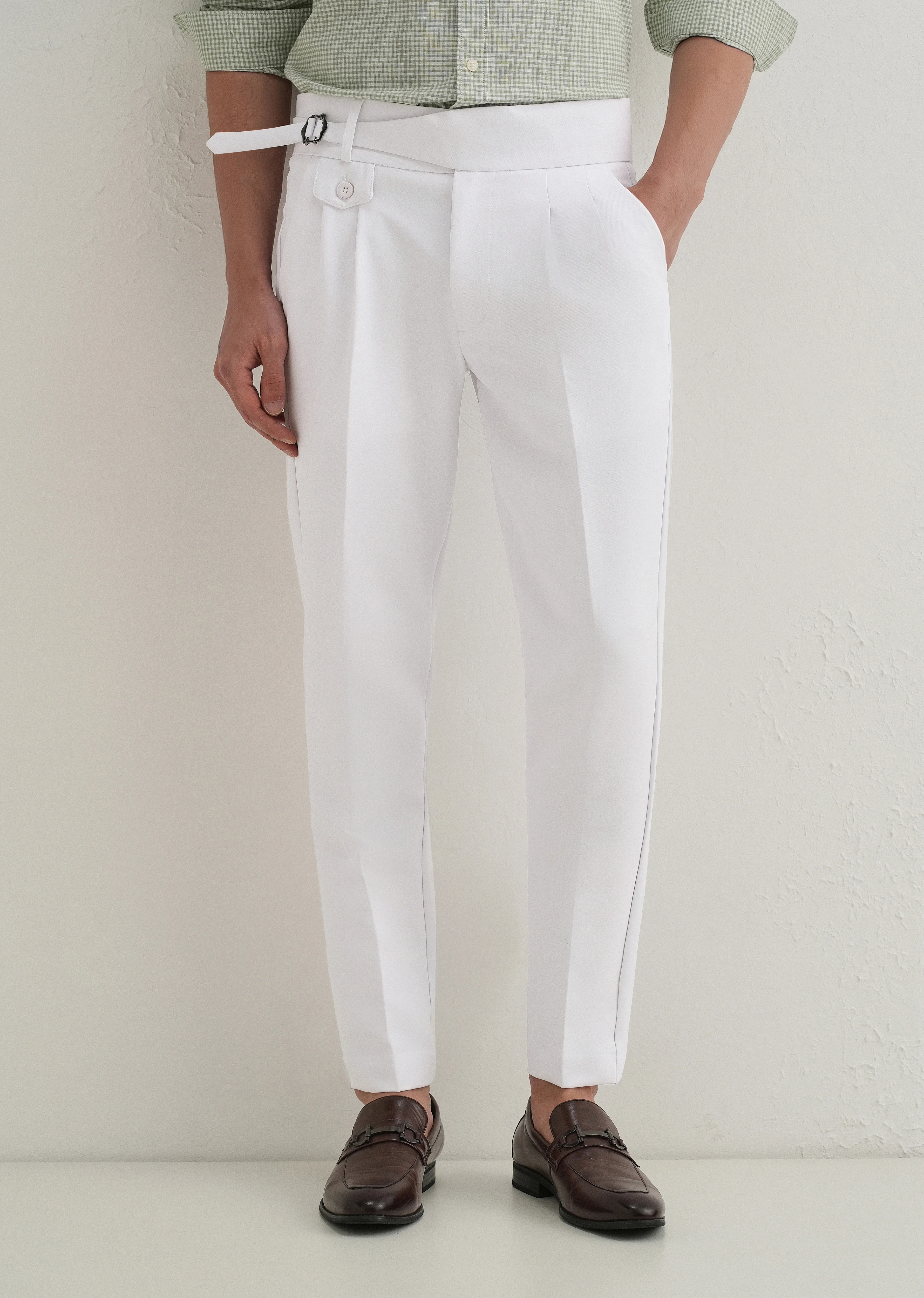 White Pleated Gurkha Pant - Image 7