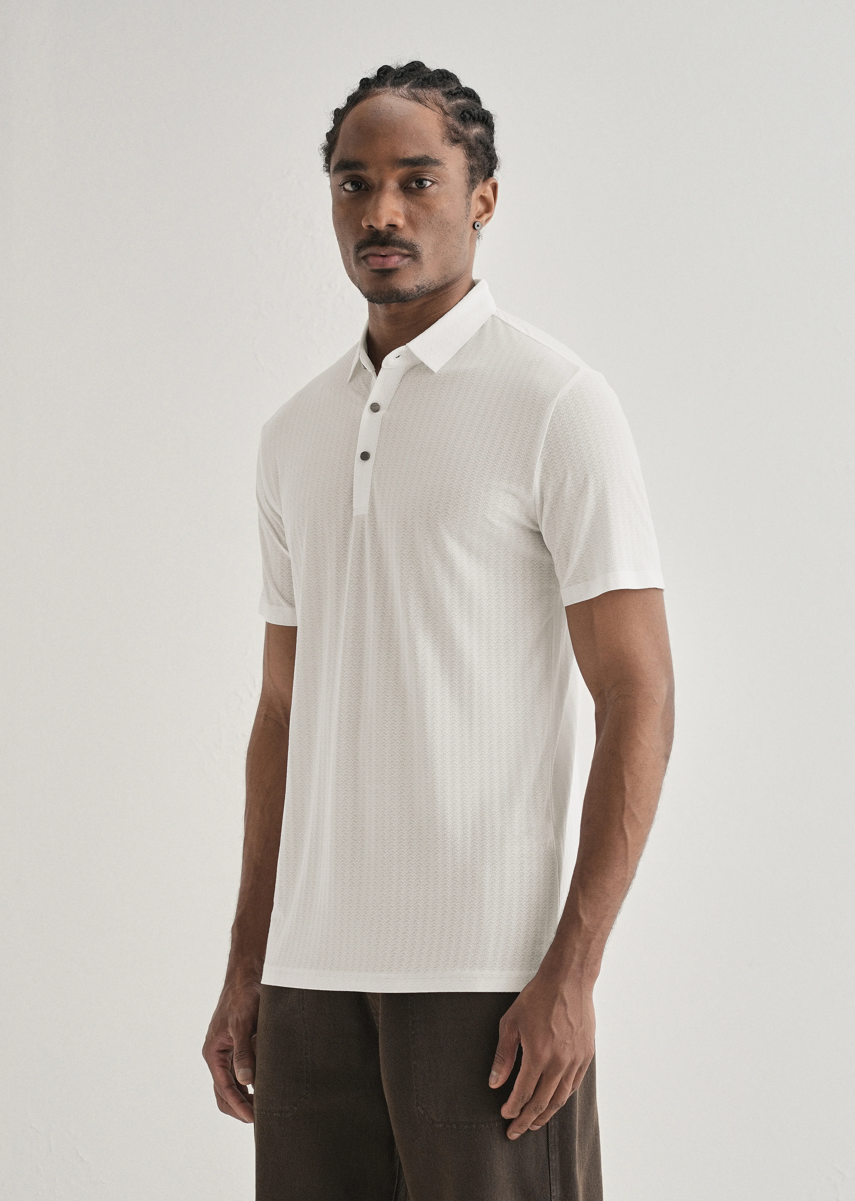 White Polo Collar Printed Seamless T-shirt - Image 5