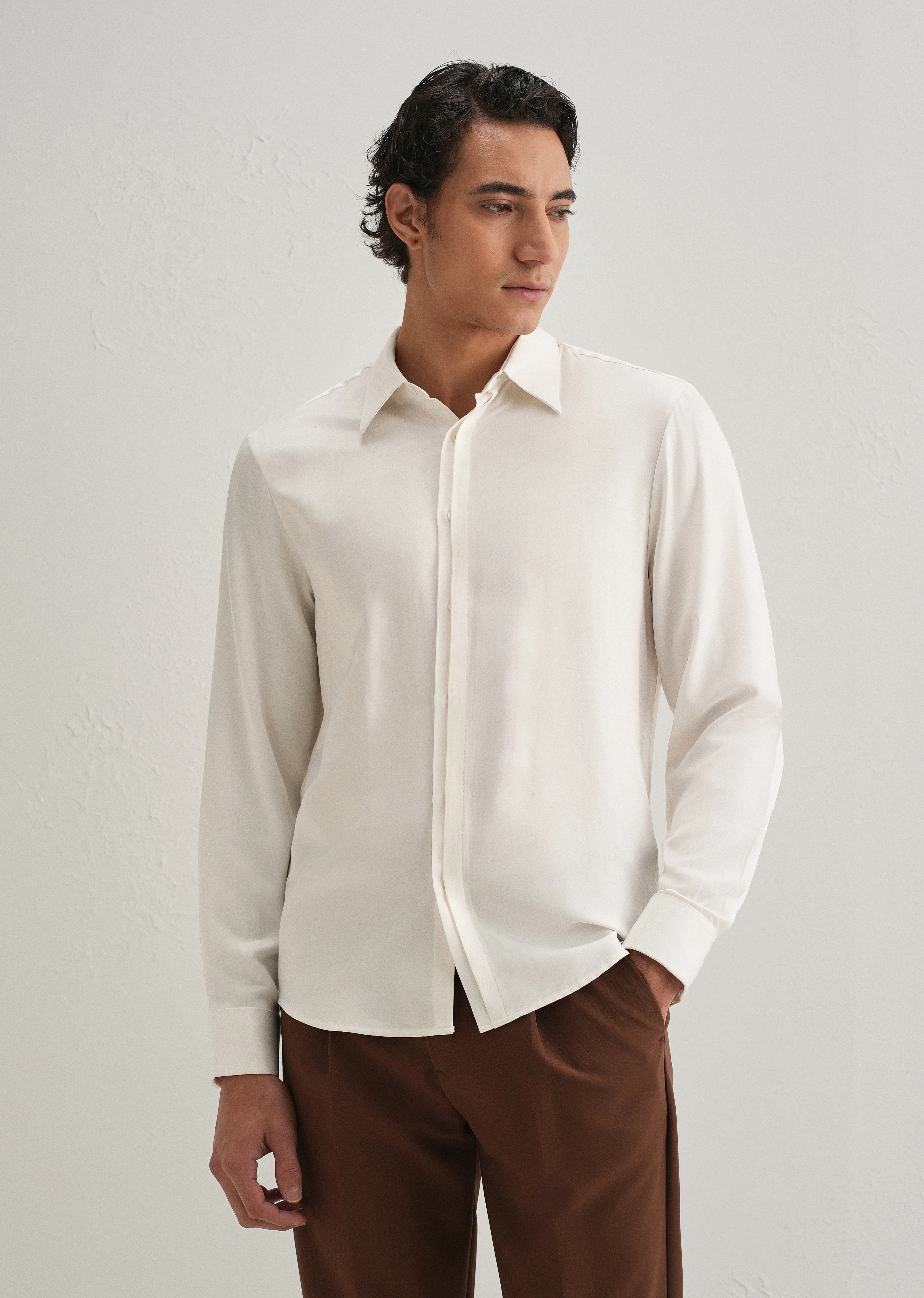 White Premium Leather-Look Satin Finish Shirt - Image 3