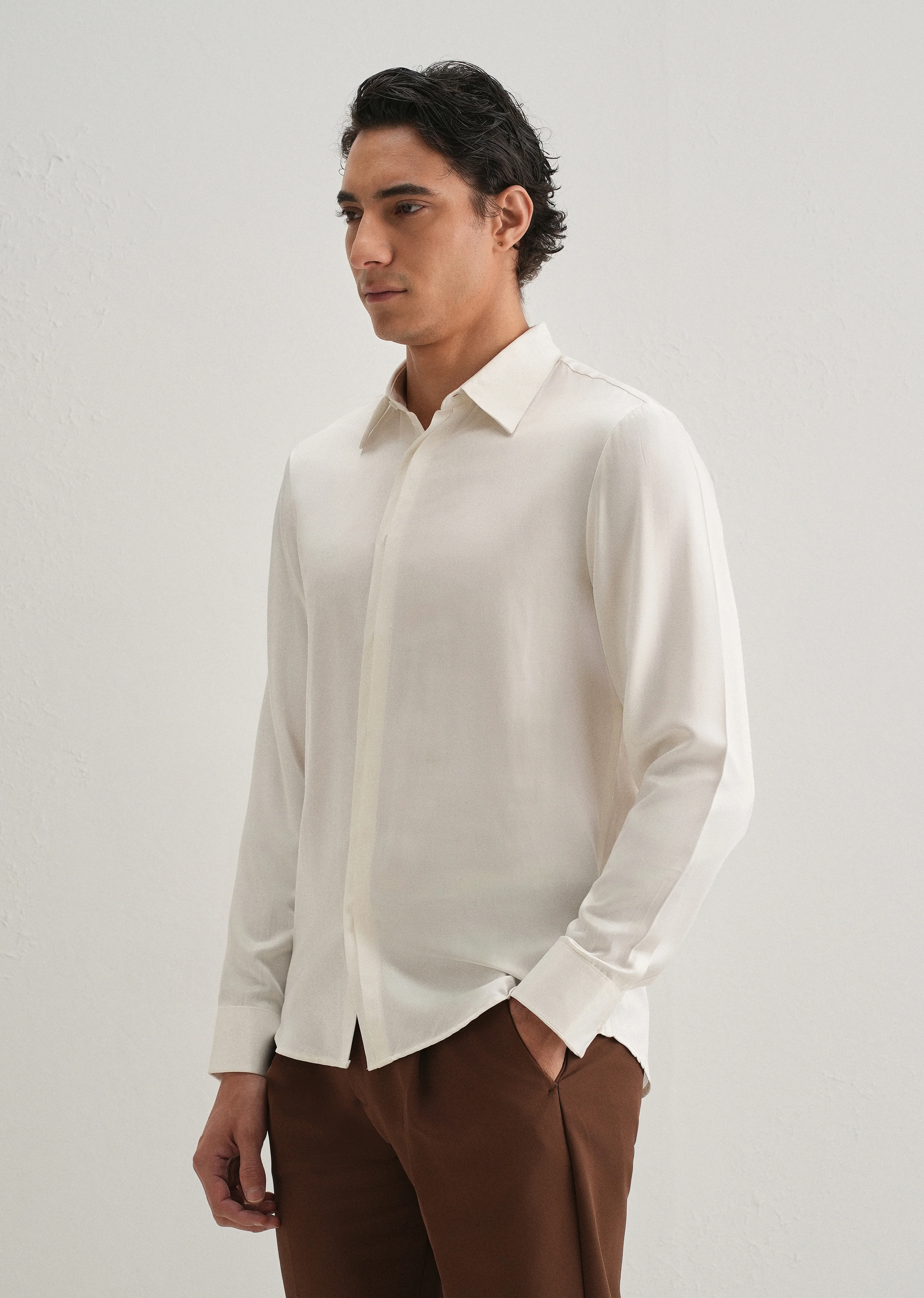 White Premium Leather-Look Satin Finish Shirt - Image 4