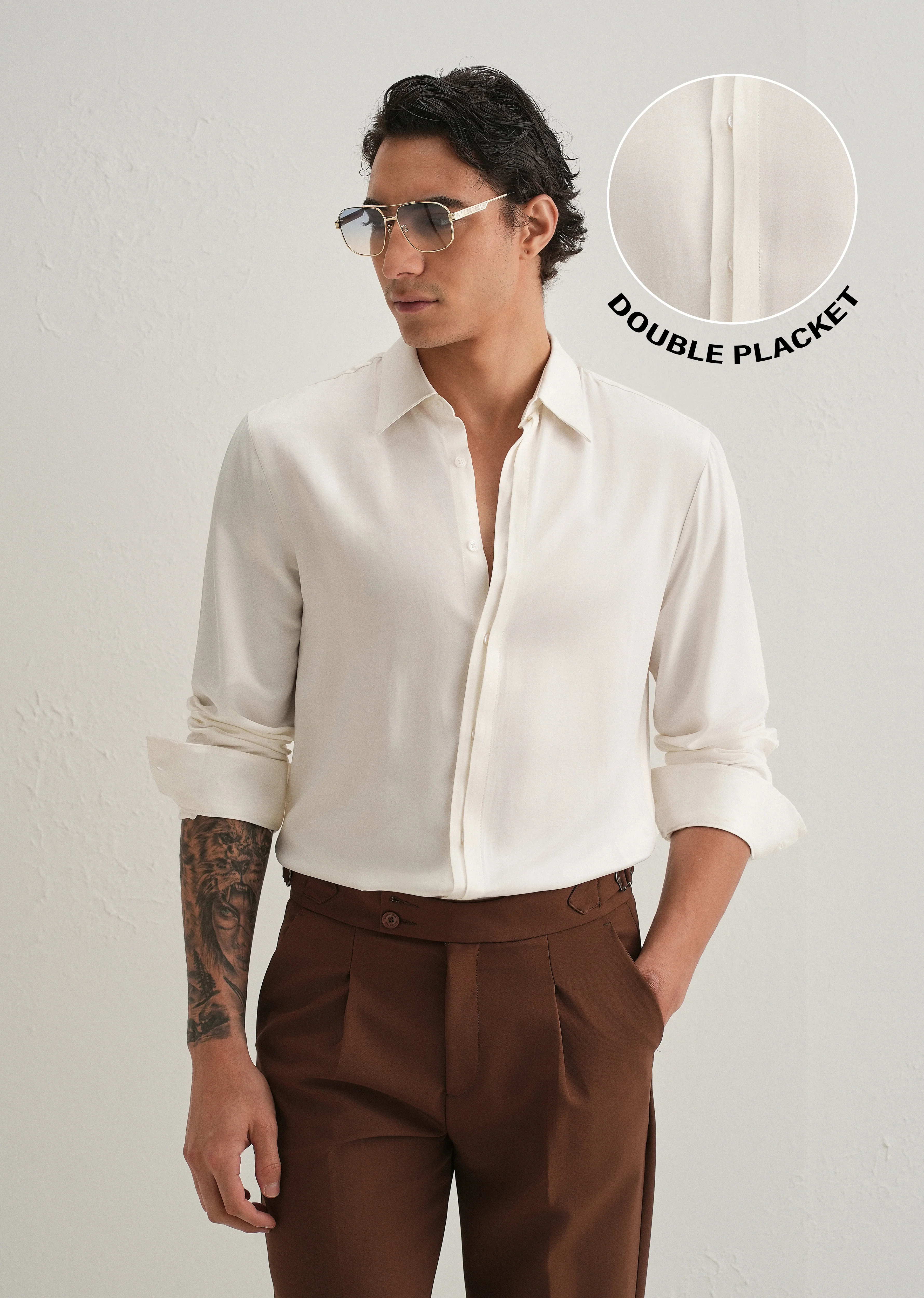 White Premium Leather-Look Satin Finish Shirt - Image 6