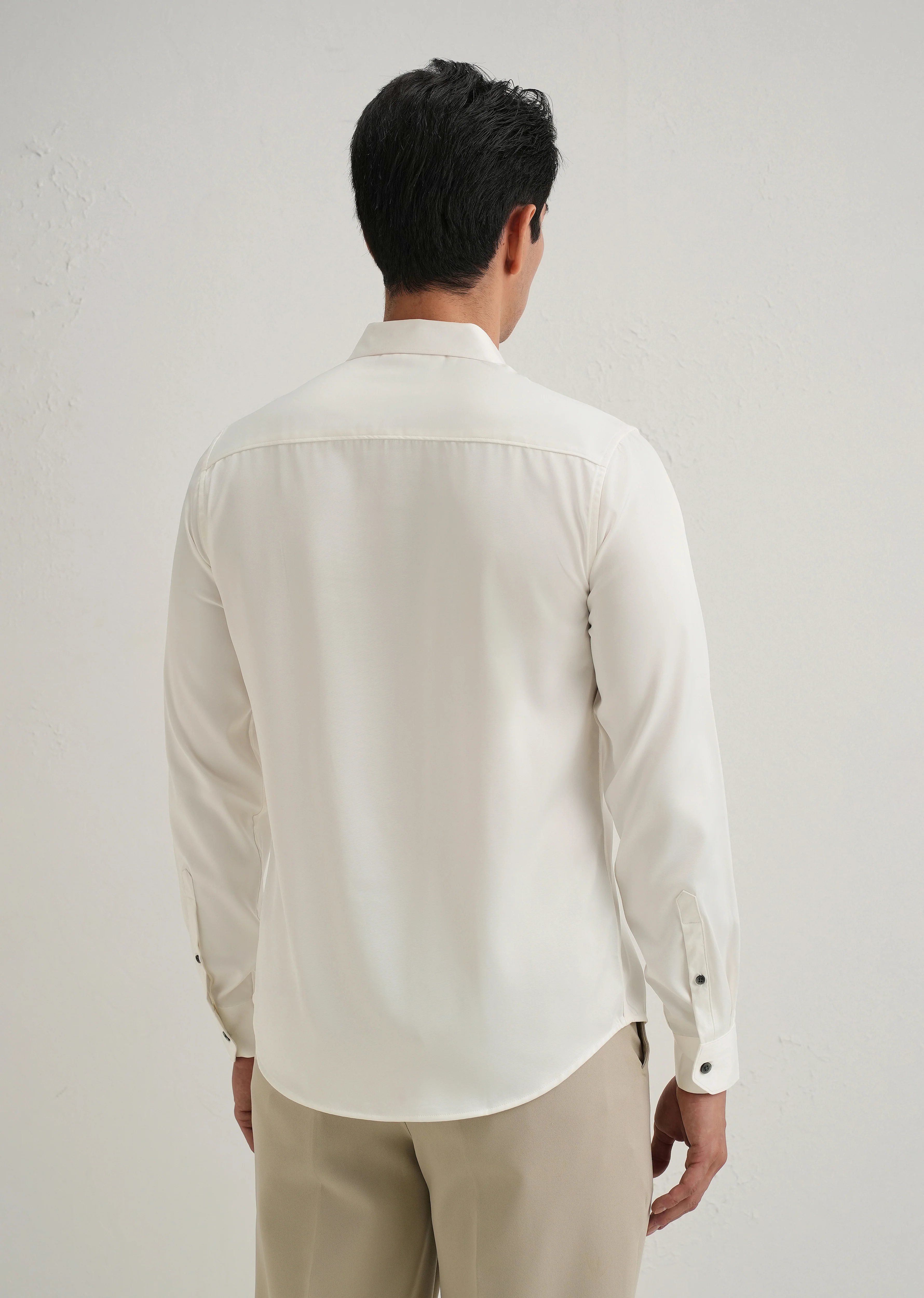 White Premium Satin-Finish Plain Shirt - Image 3