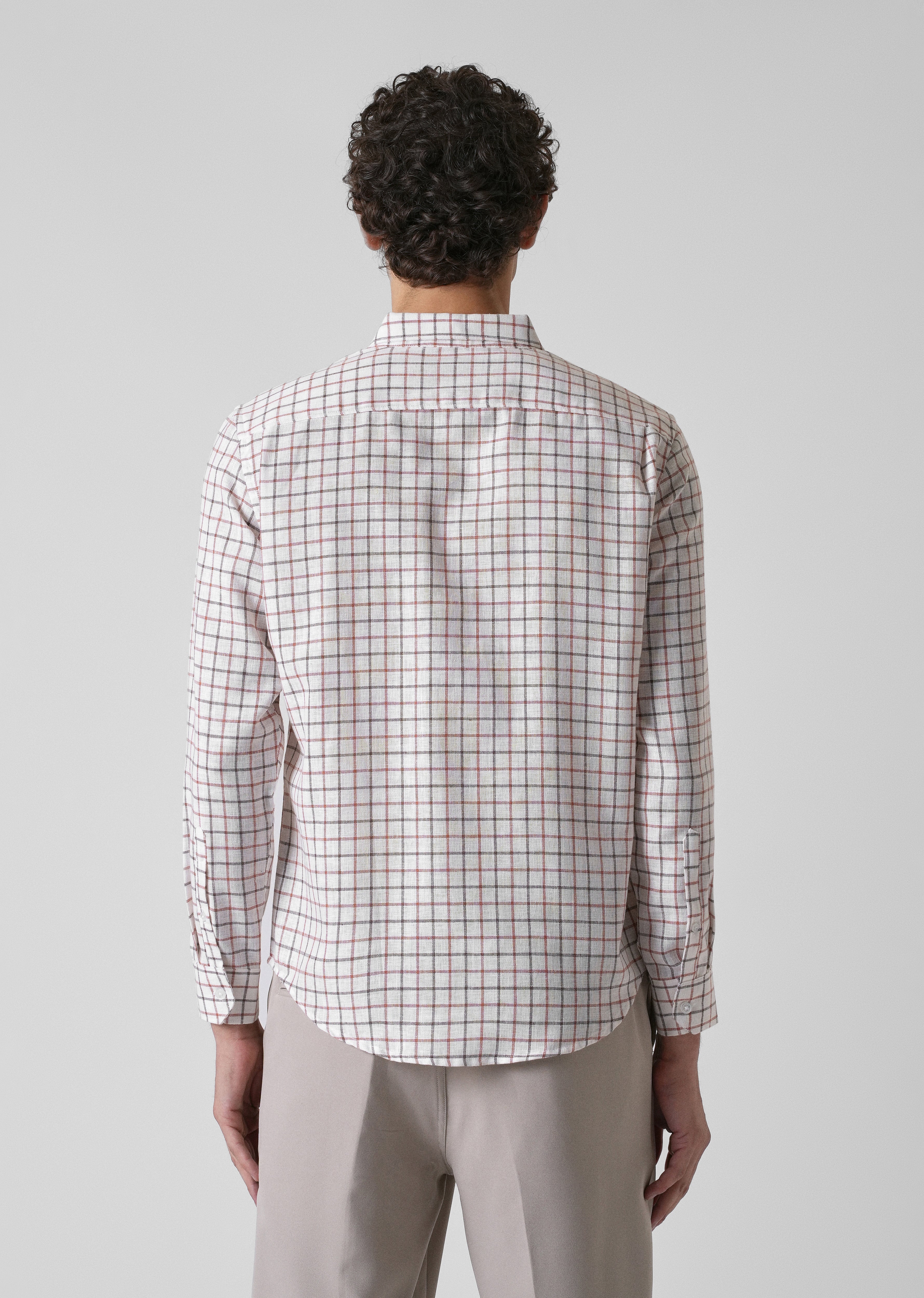 White Red Blended Cotton Check Shirt - Image 2