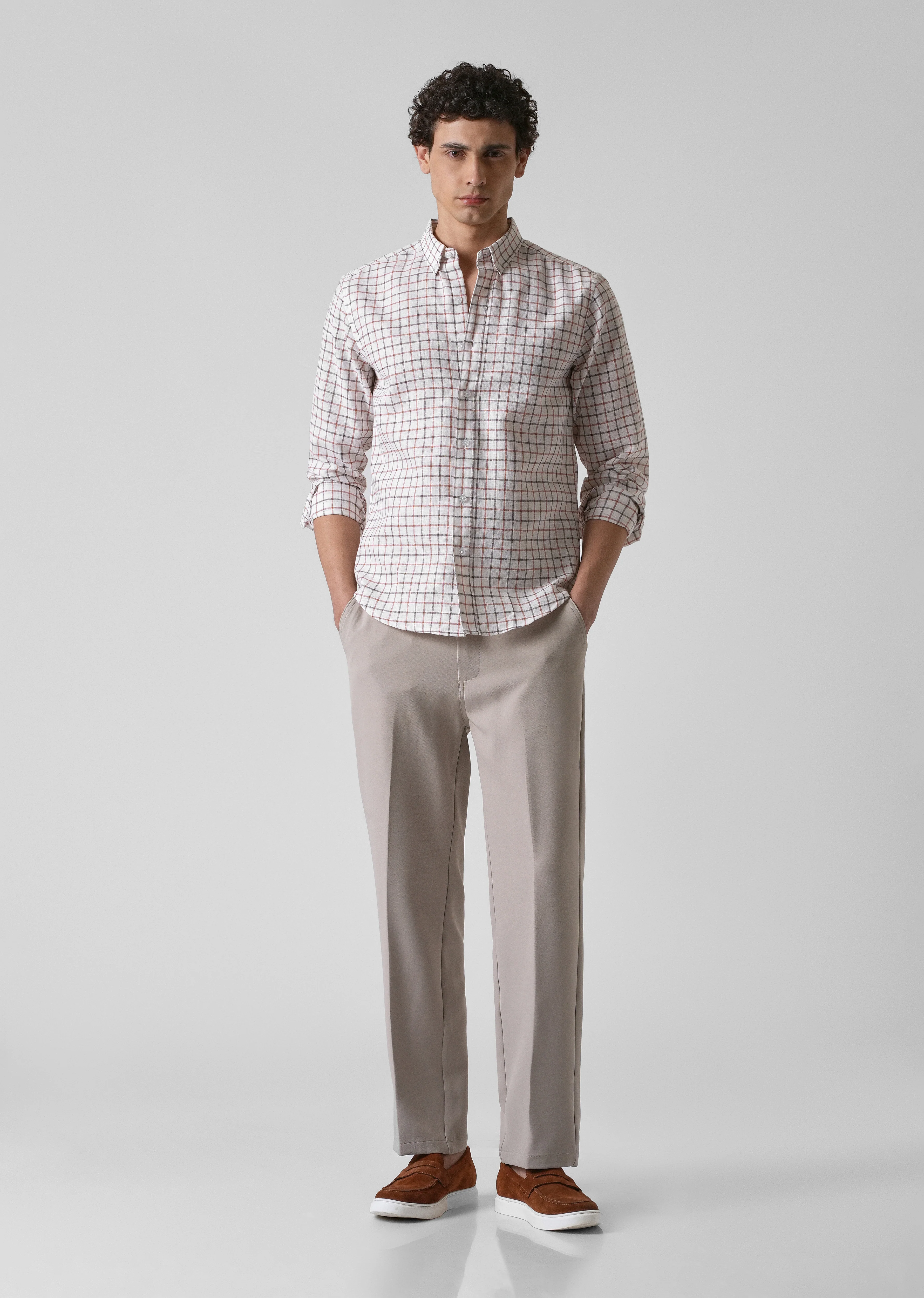 White Red Blended Cotton Check Shirt - Image 6