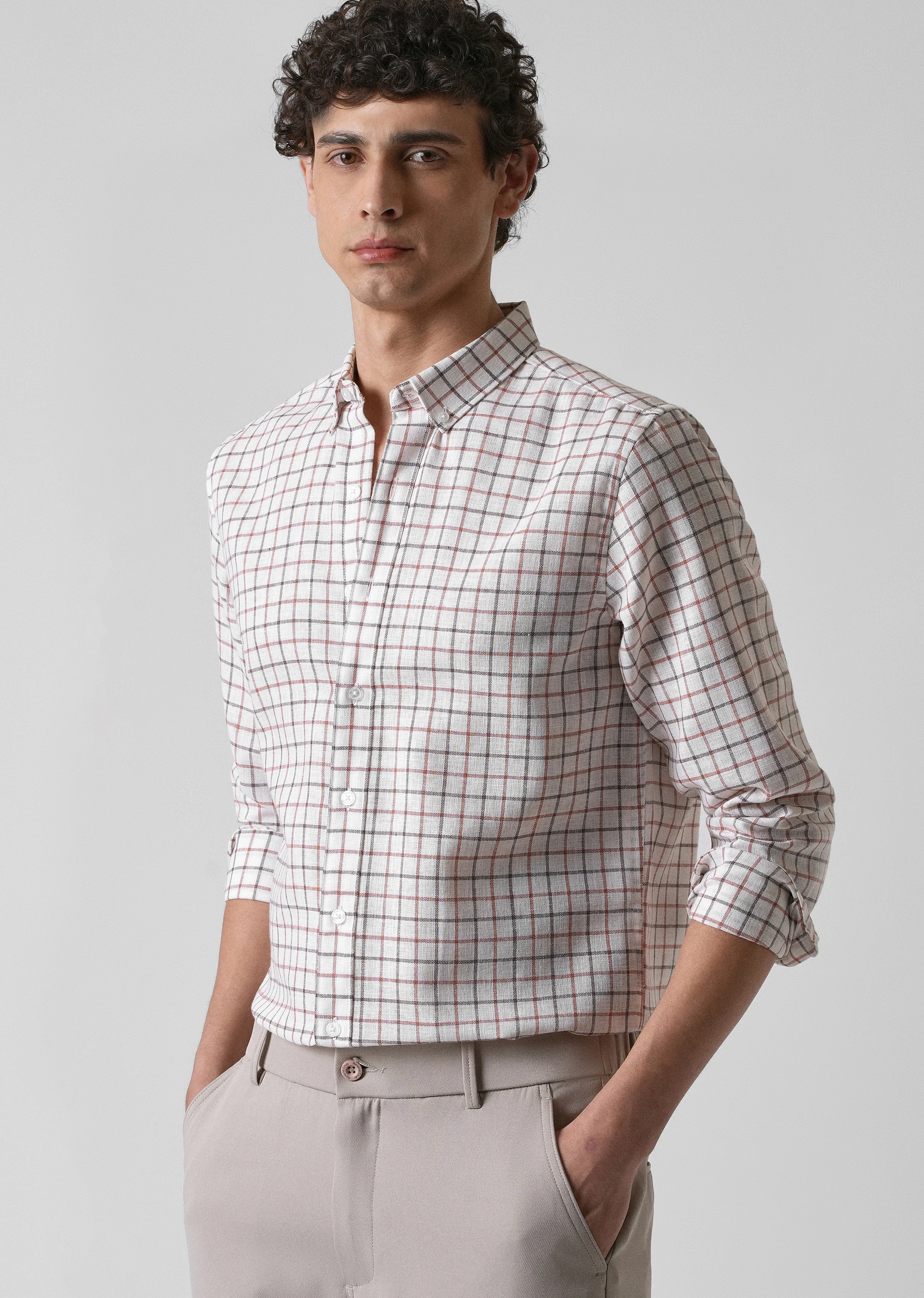 White Red Blended Cotton Check Shirt - Image 7