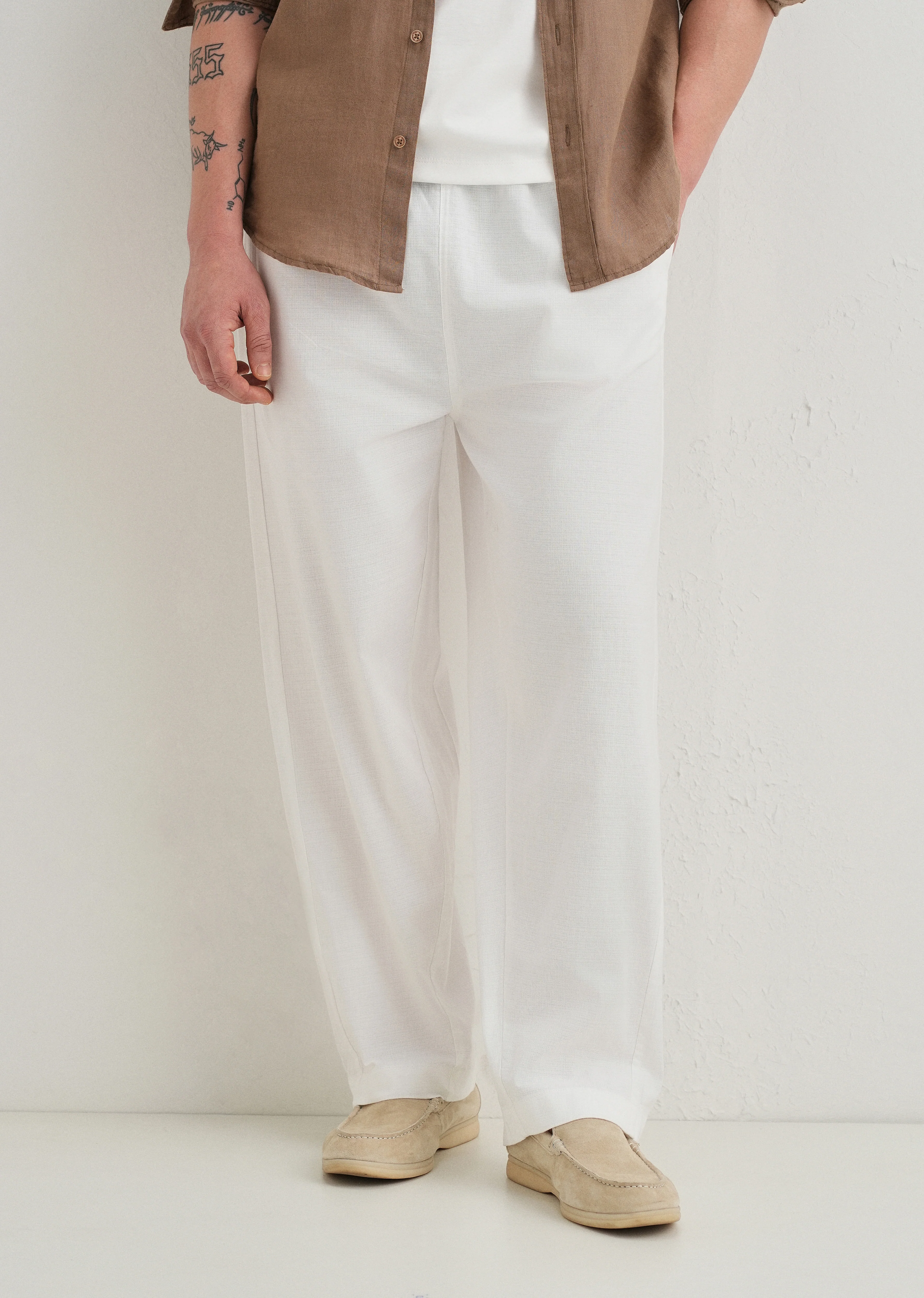 White Relaxed Fit Cotton Trouser - Image 7