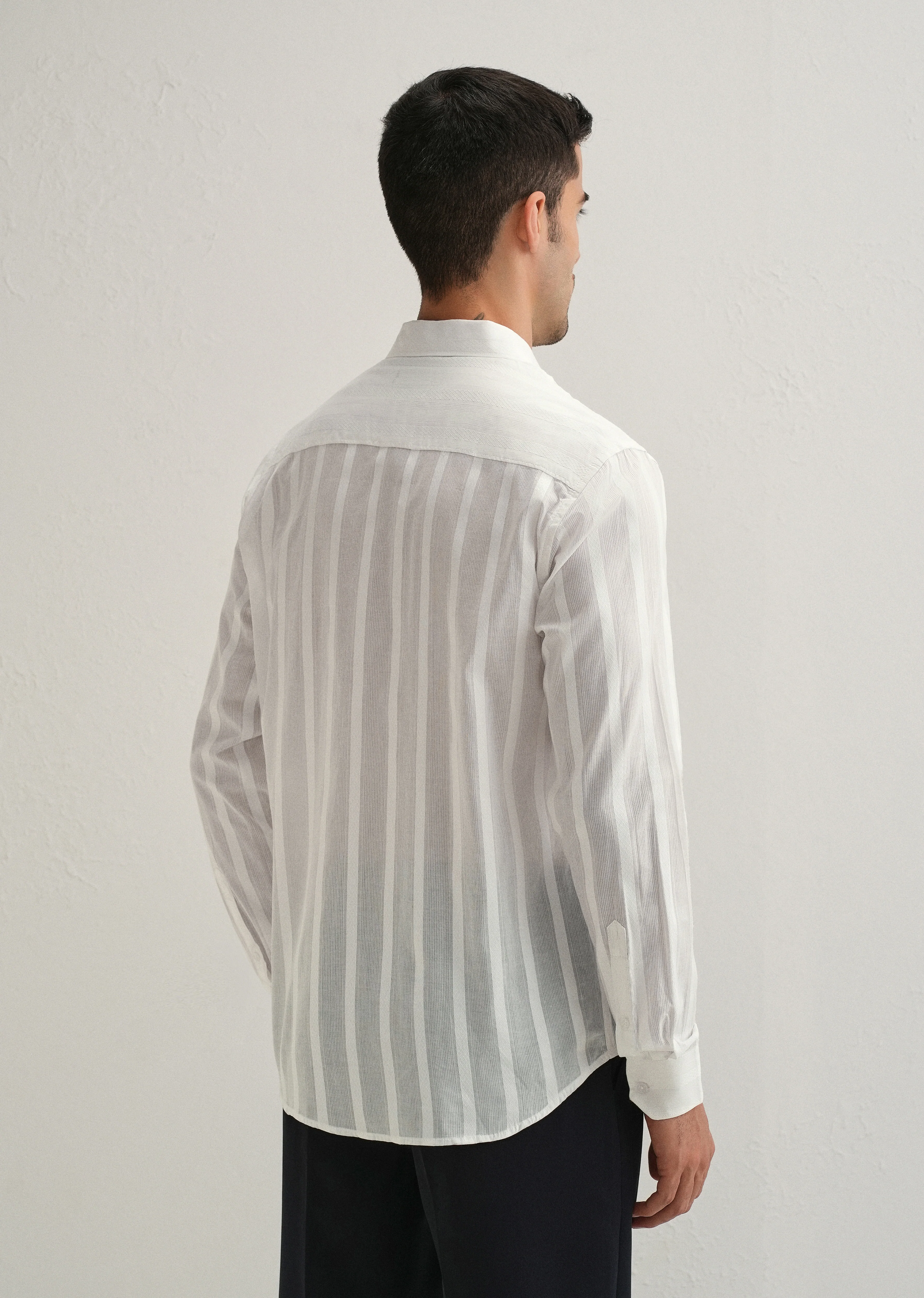 White Self Pattern Blended Cotton Shirt - Image 2