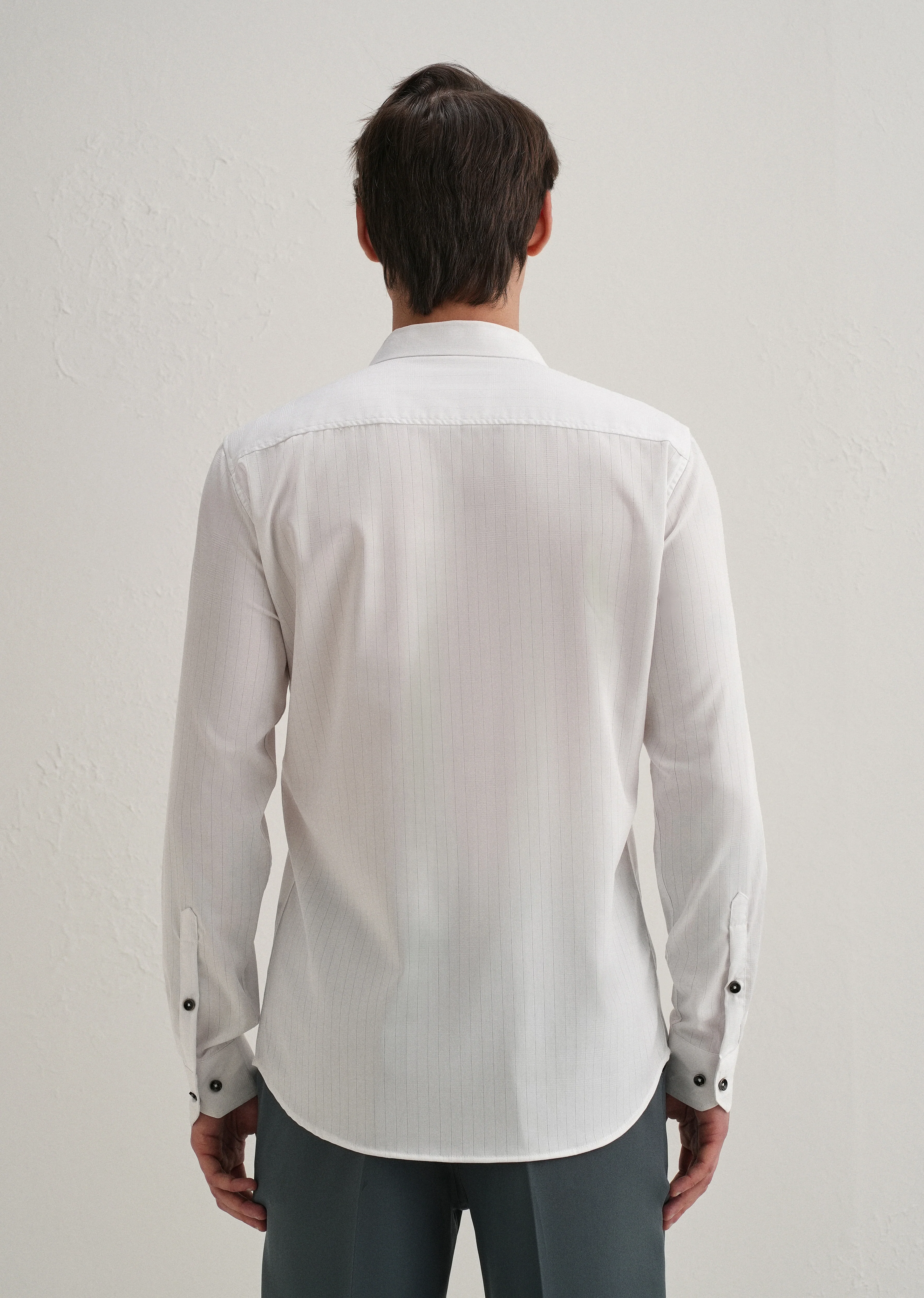 White Self Striped Plain Shirt - Image 2