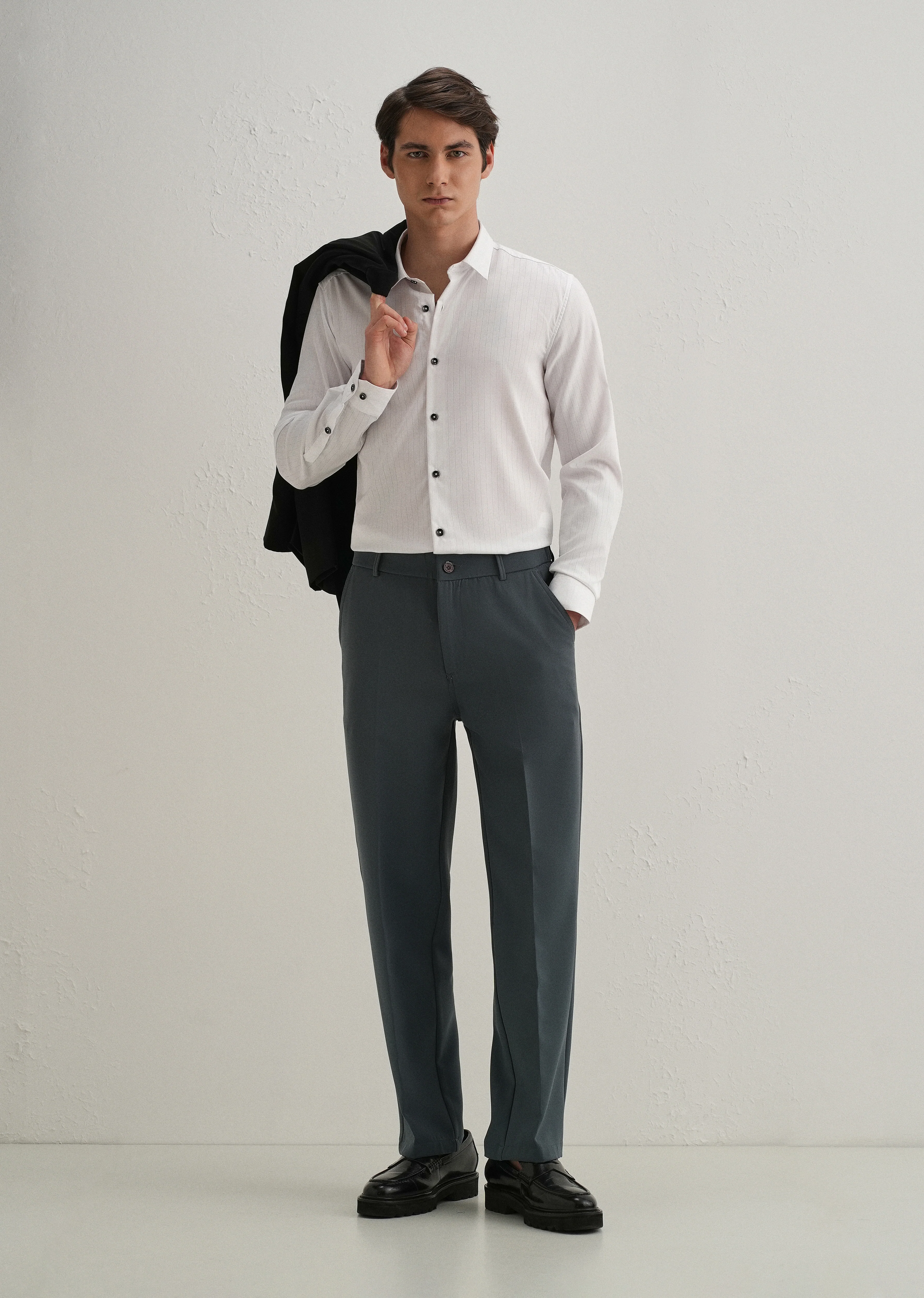 White Self Striped Plain Shirt - Image 6
