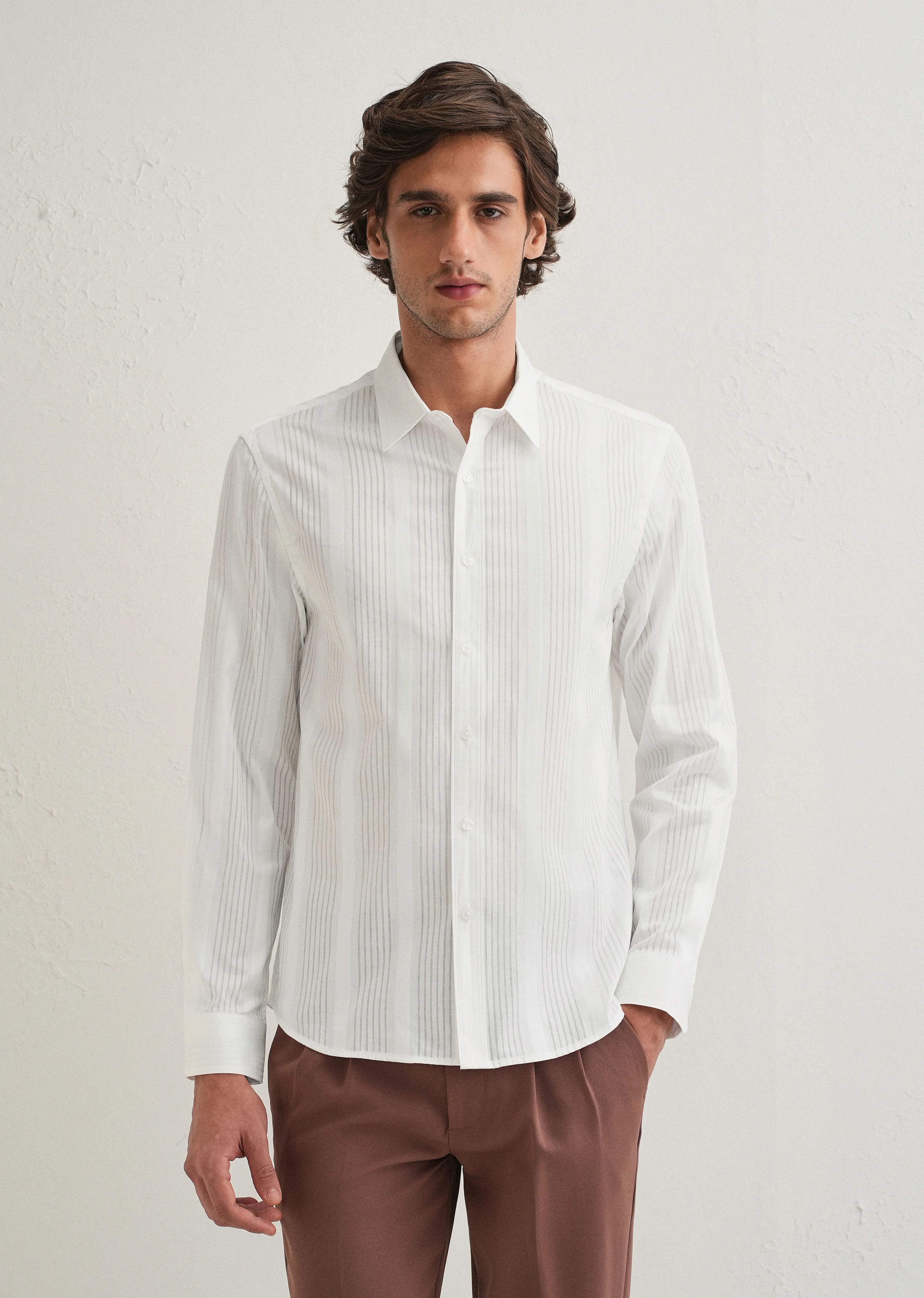 White Self Striped Shirt - Image 3
