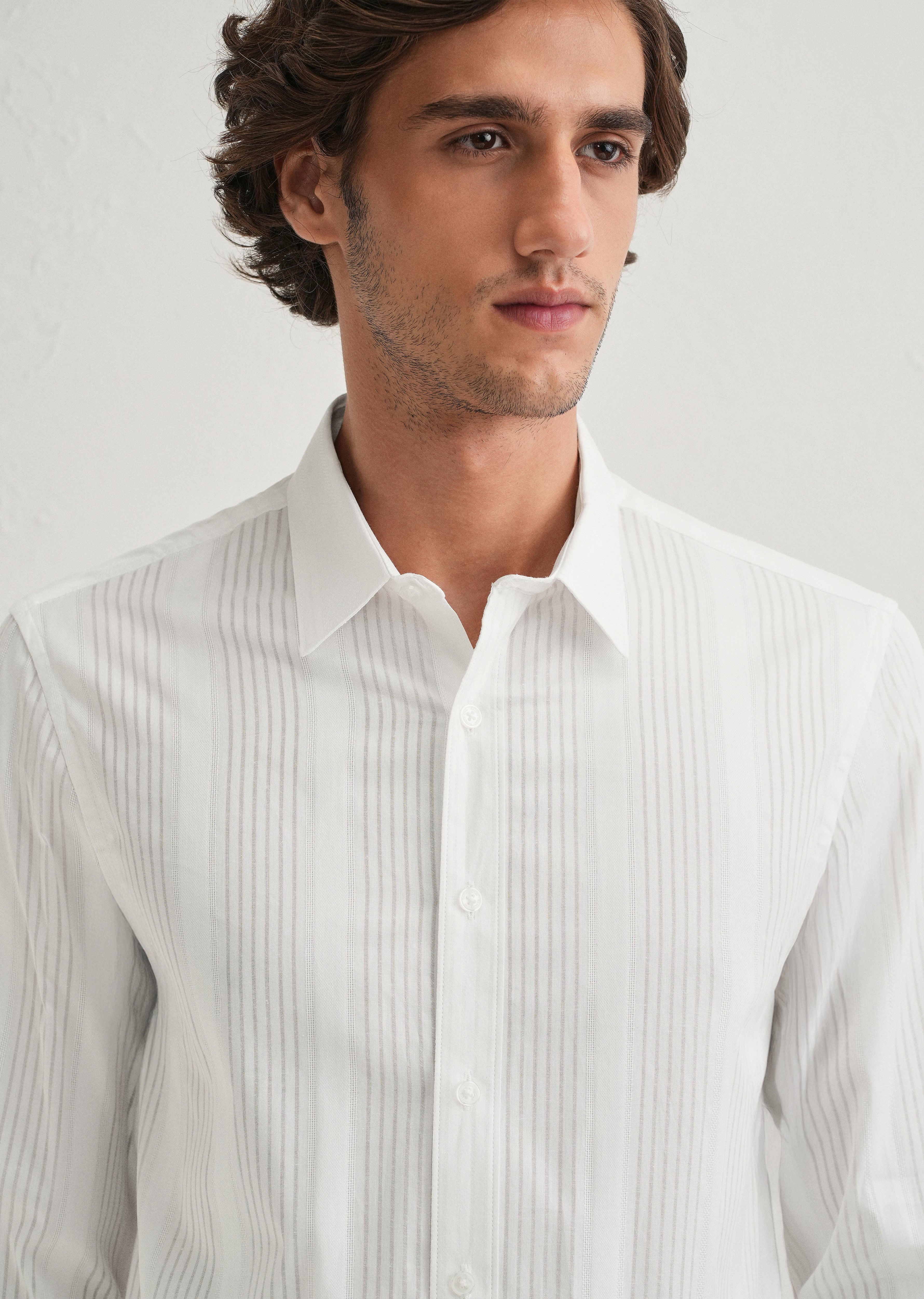 White Self Striped Shirt - Image 5