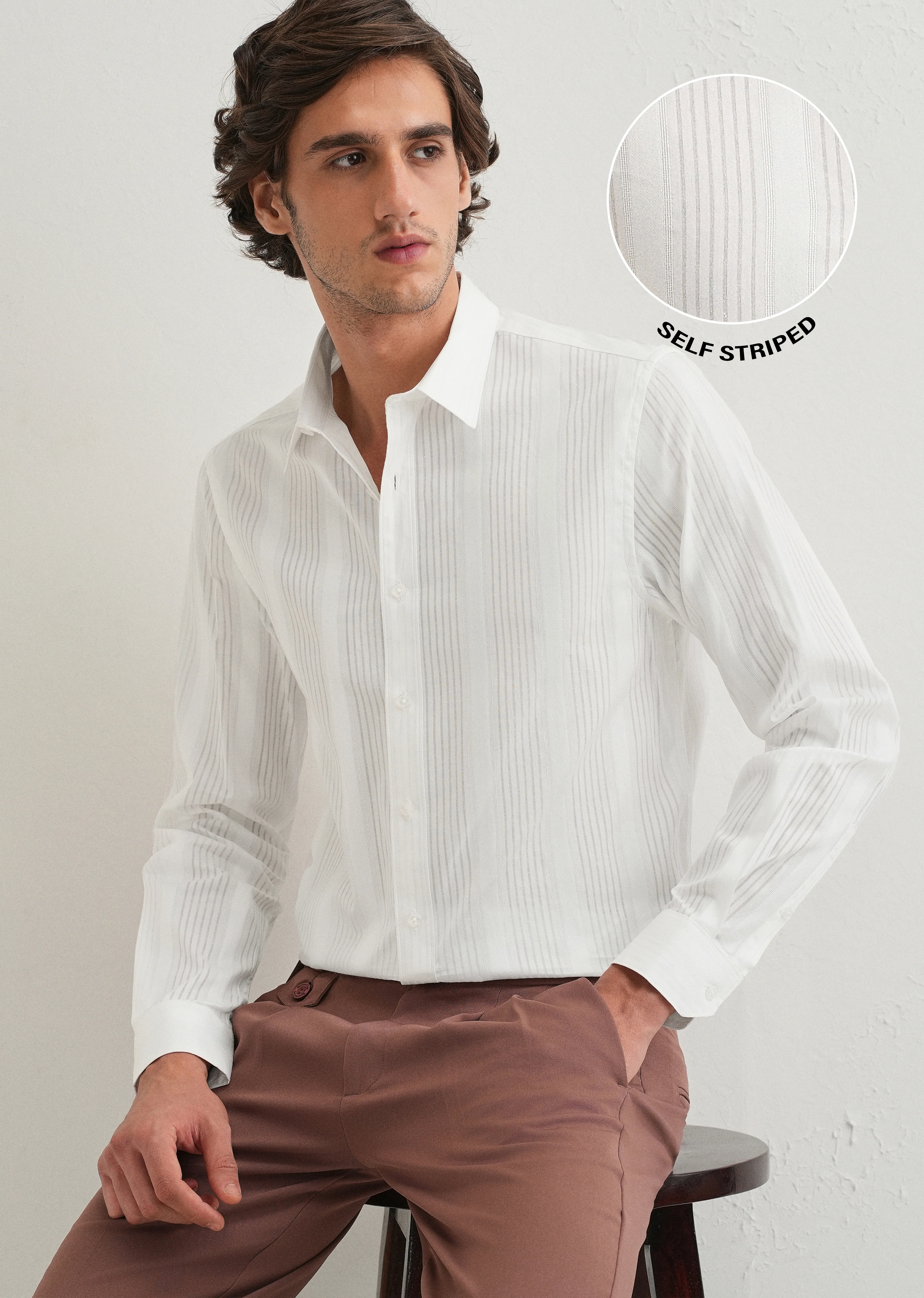 White Self Striped Shirt - Image 8