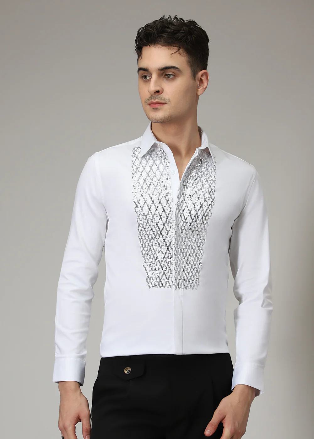 White Sequence Designer Shirt - Image 3
