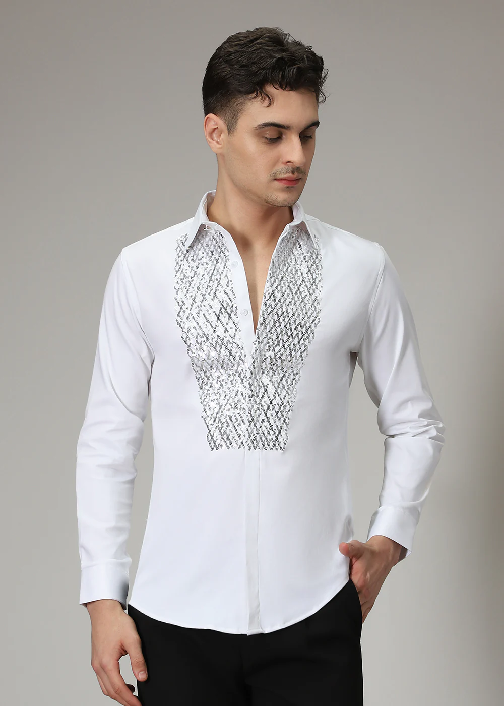 White Sequence Designer Shirt - Image 5