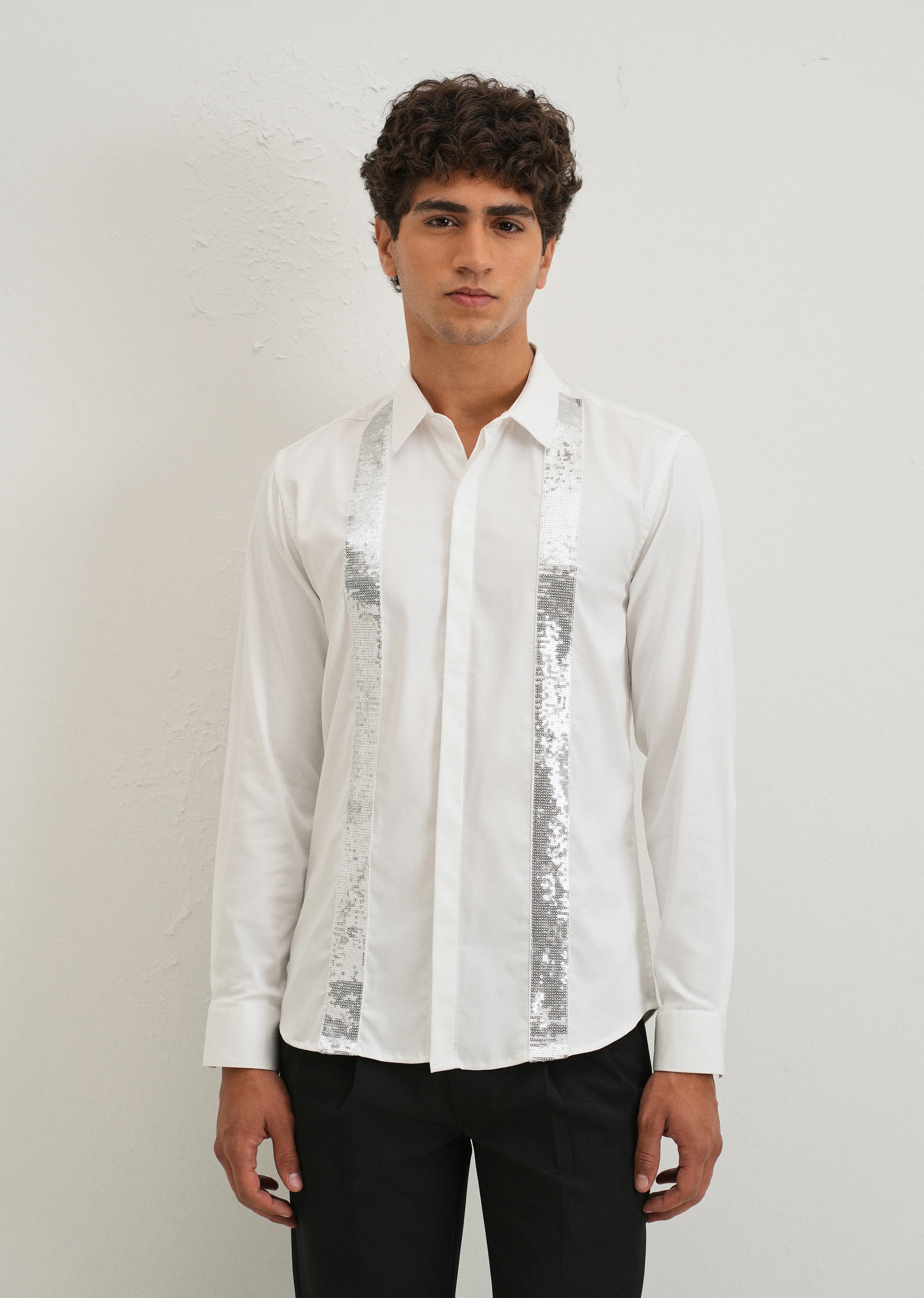 White Sequence Panel Designer Shirt - Image 4