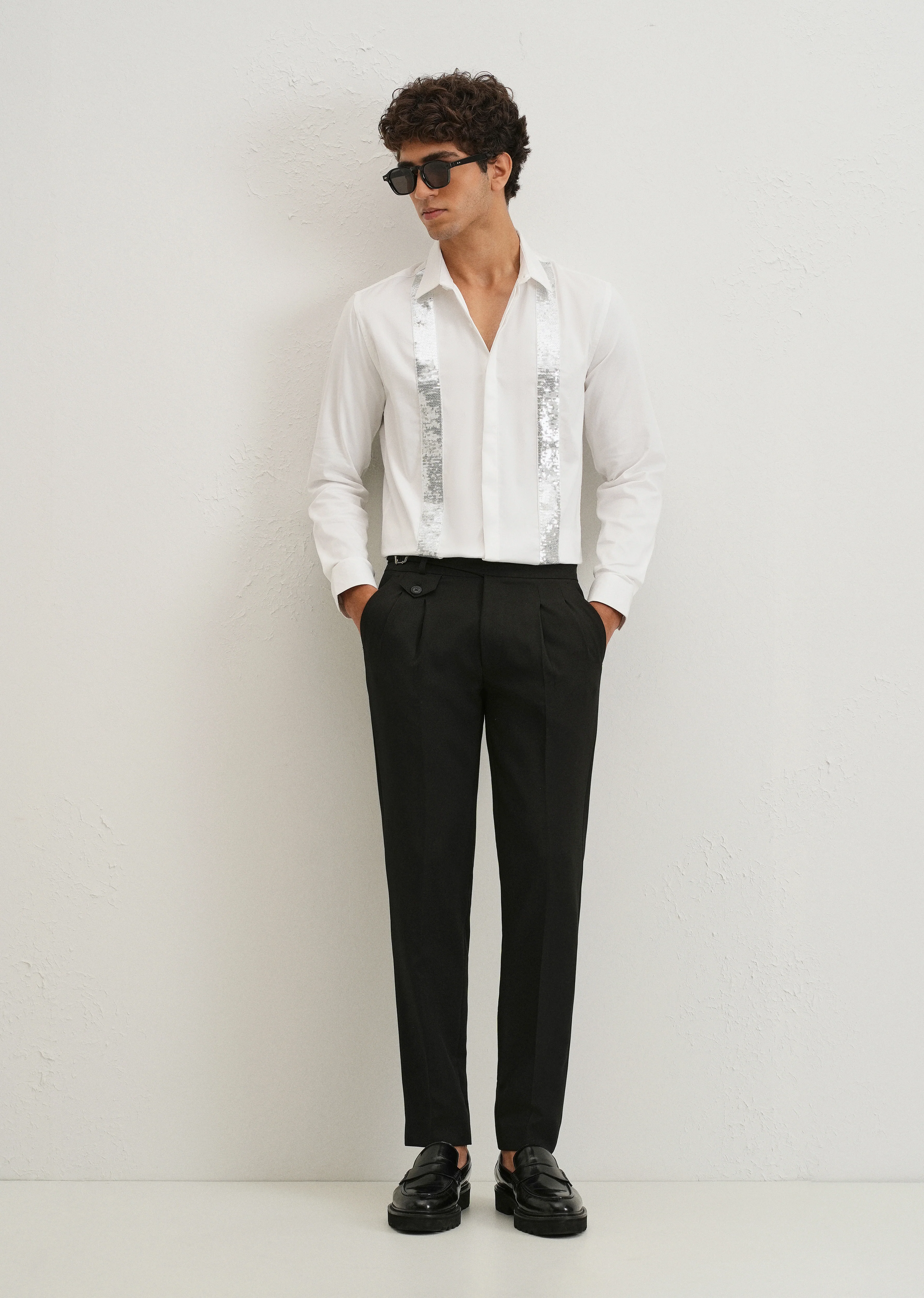 White Sequence Panel Designer Shirt - Image 6