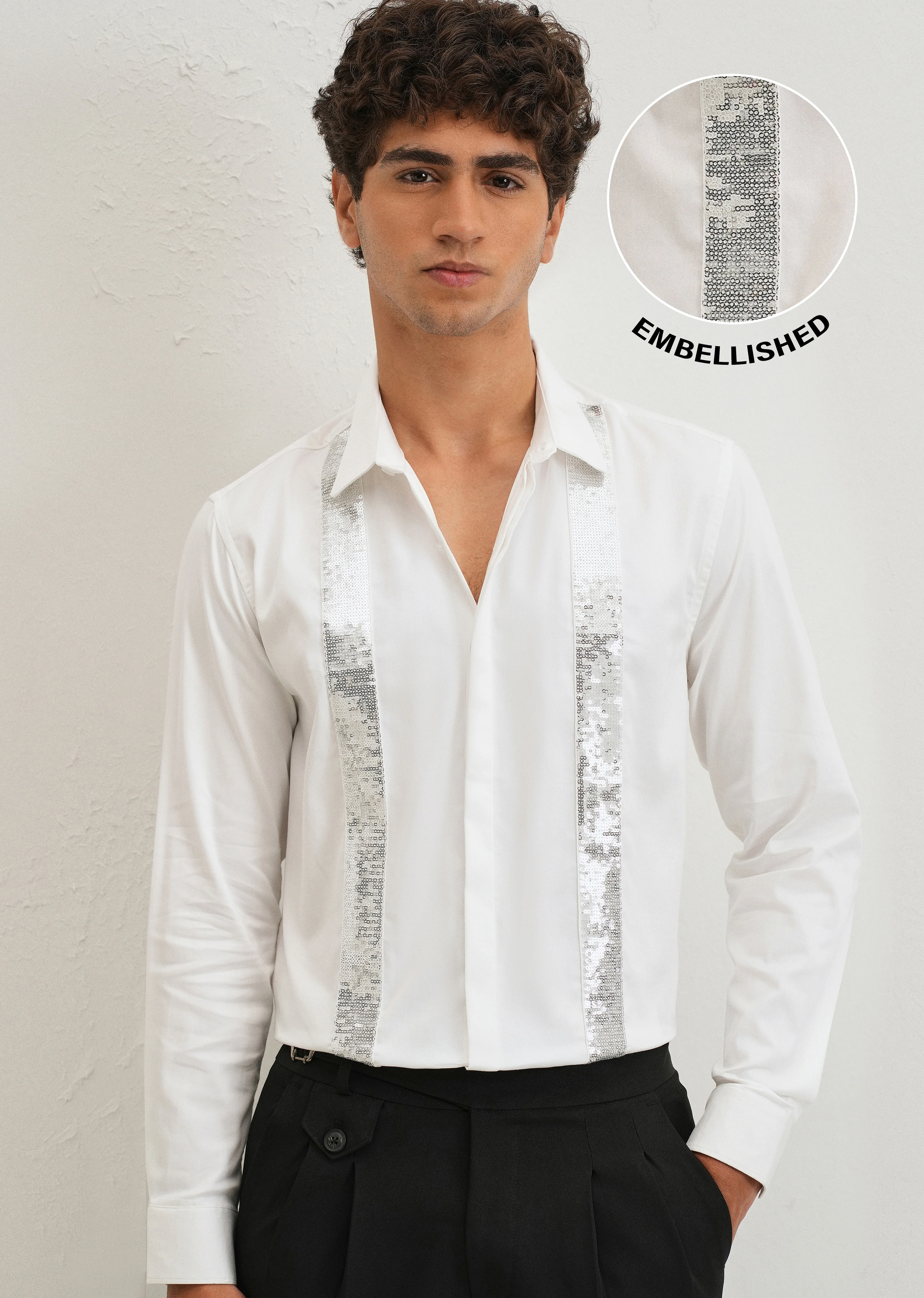 White Sequence Panel Designer Shirt - Image 7