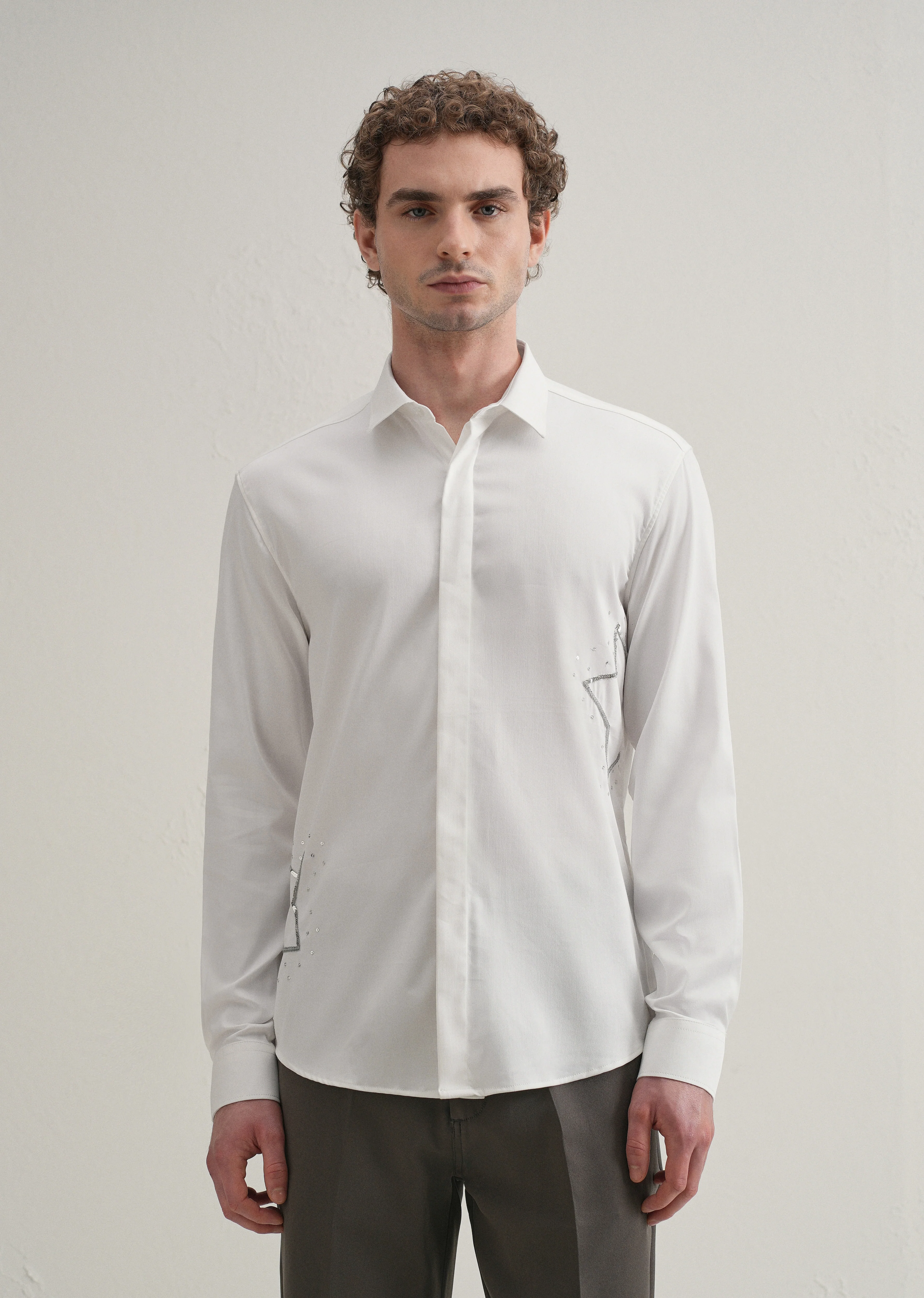 White Sequence Star Designer Shirt - Image 4