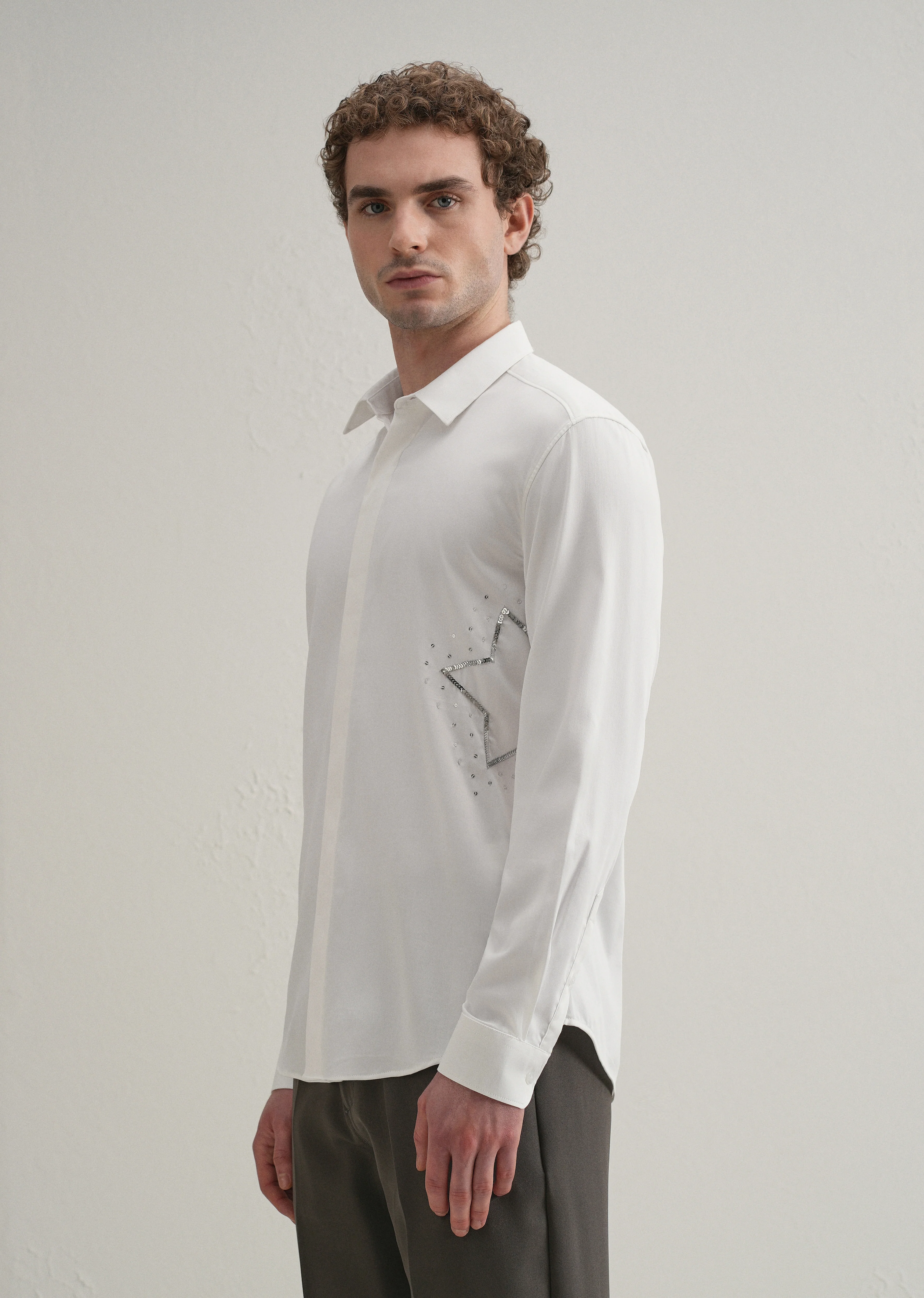 White Sequence Star Designer Shirt - Image 5
