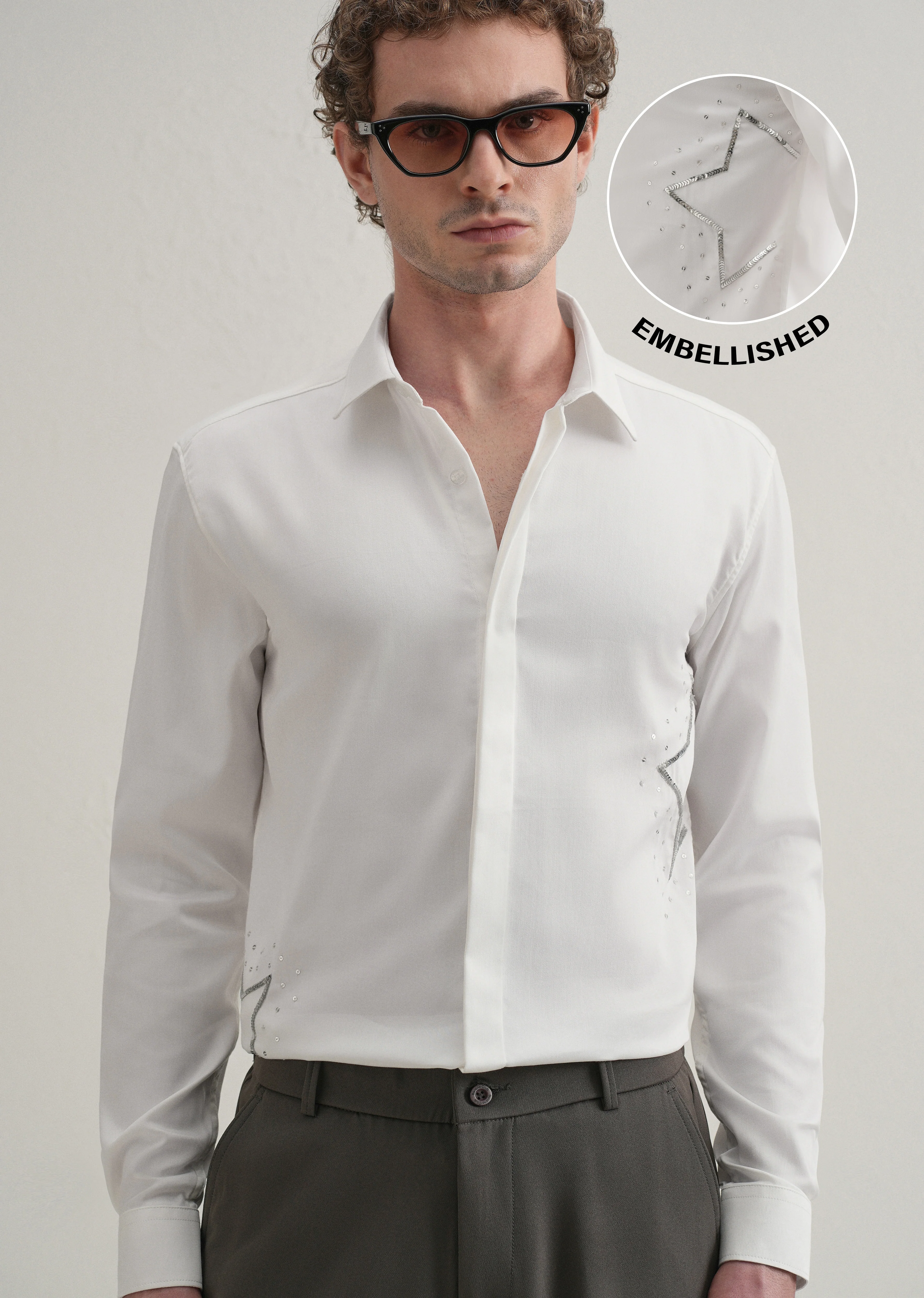 White Sequence Star Designer Shirt - Image 8