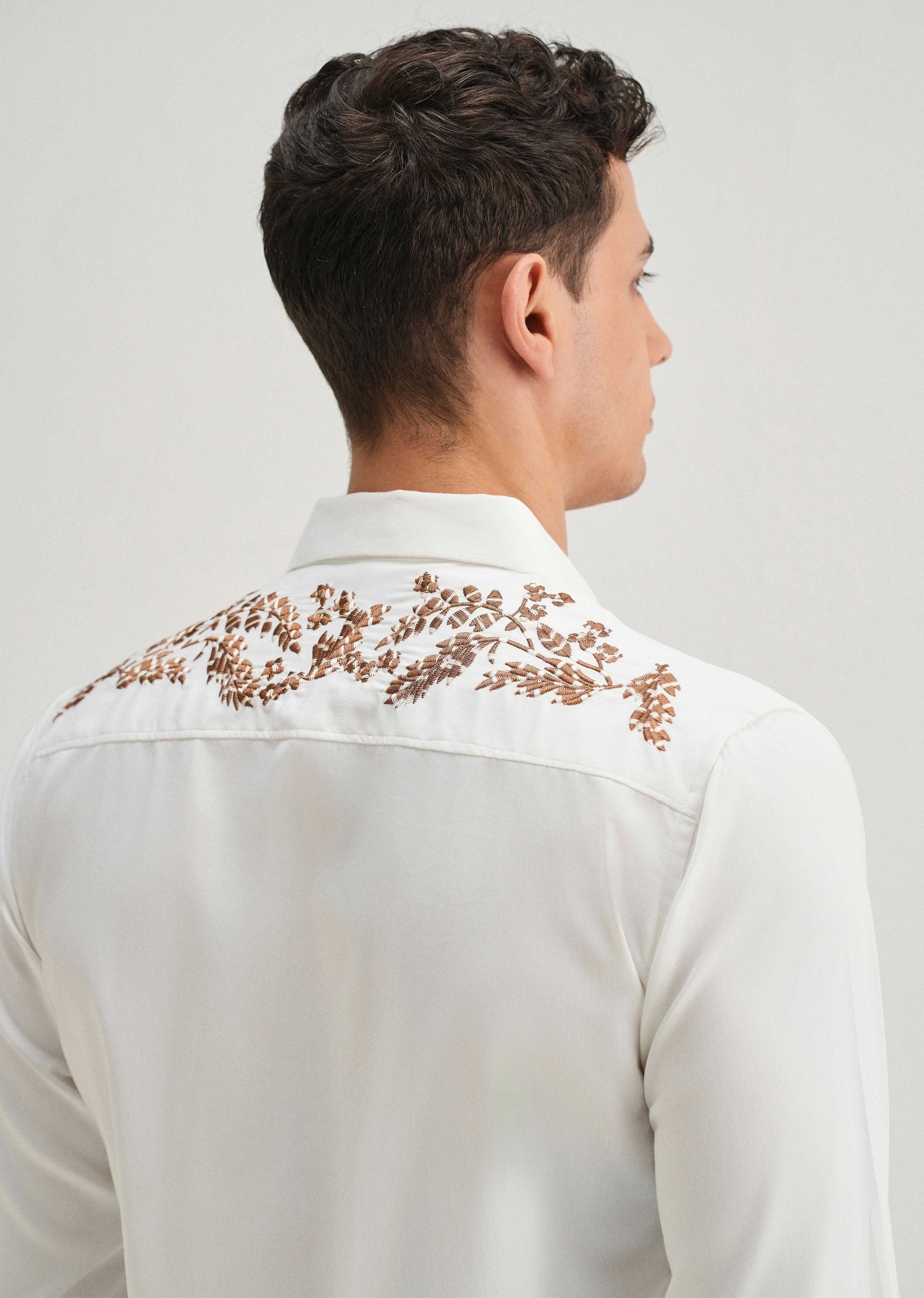 White Shoulder Embroidery Designer Shirt - Image 4
