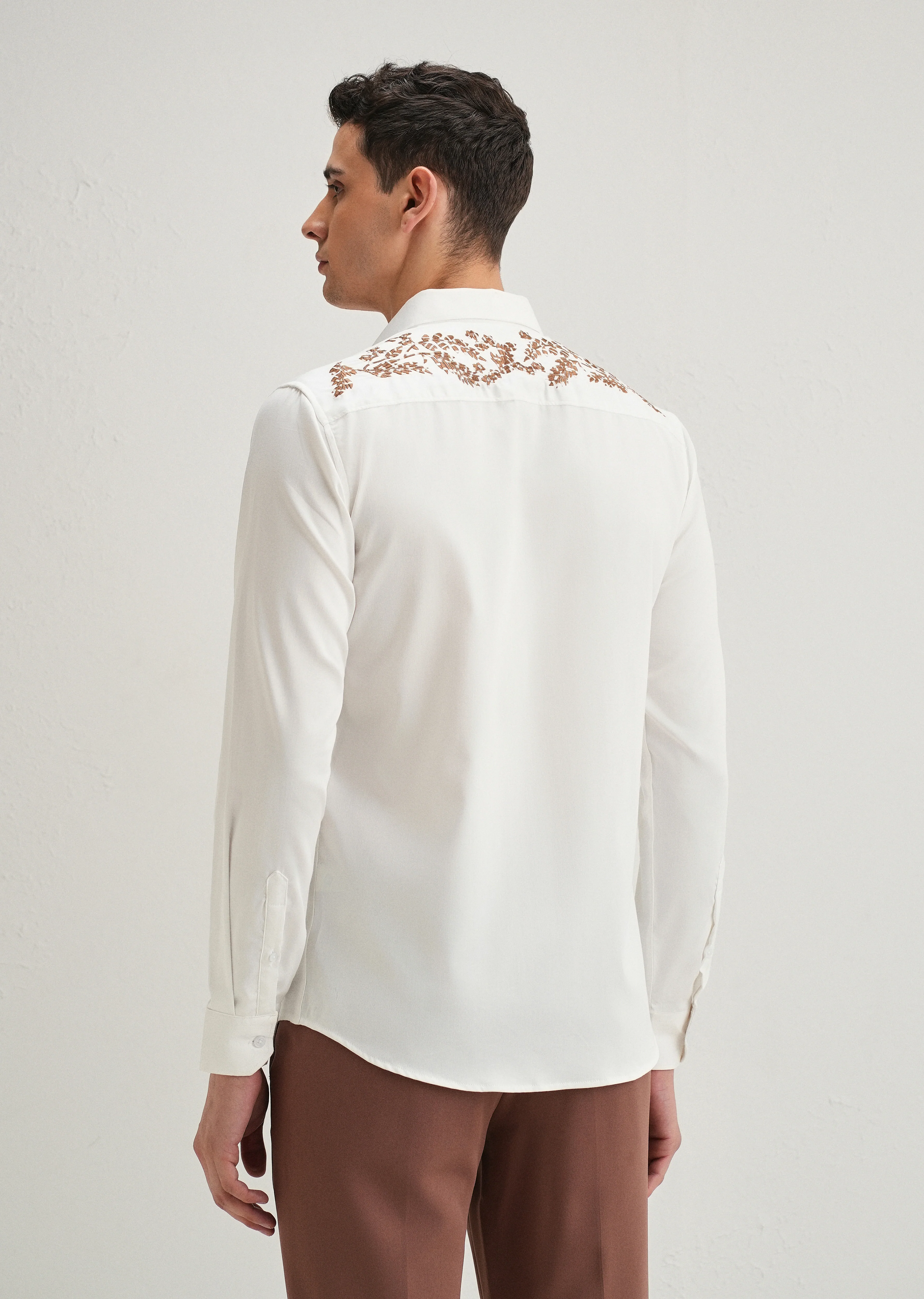 White Shoulder Embroidery Designer Shirt - Image 6