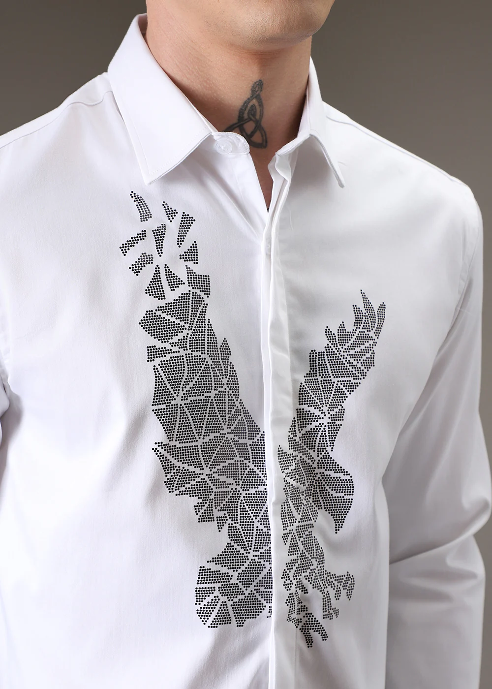 White Soar Eagle Sequin Designer Shirt - Image 3