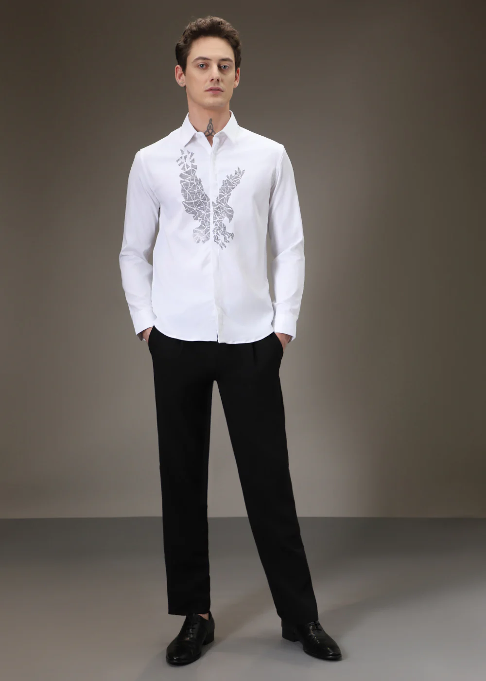 White Soar Eagle Sequin Designer Shirt - Image 6