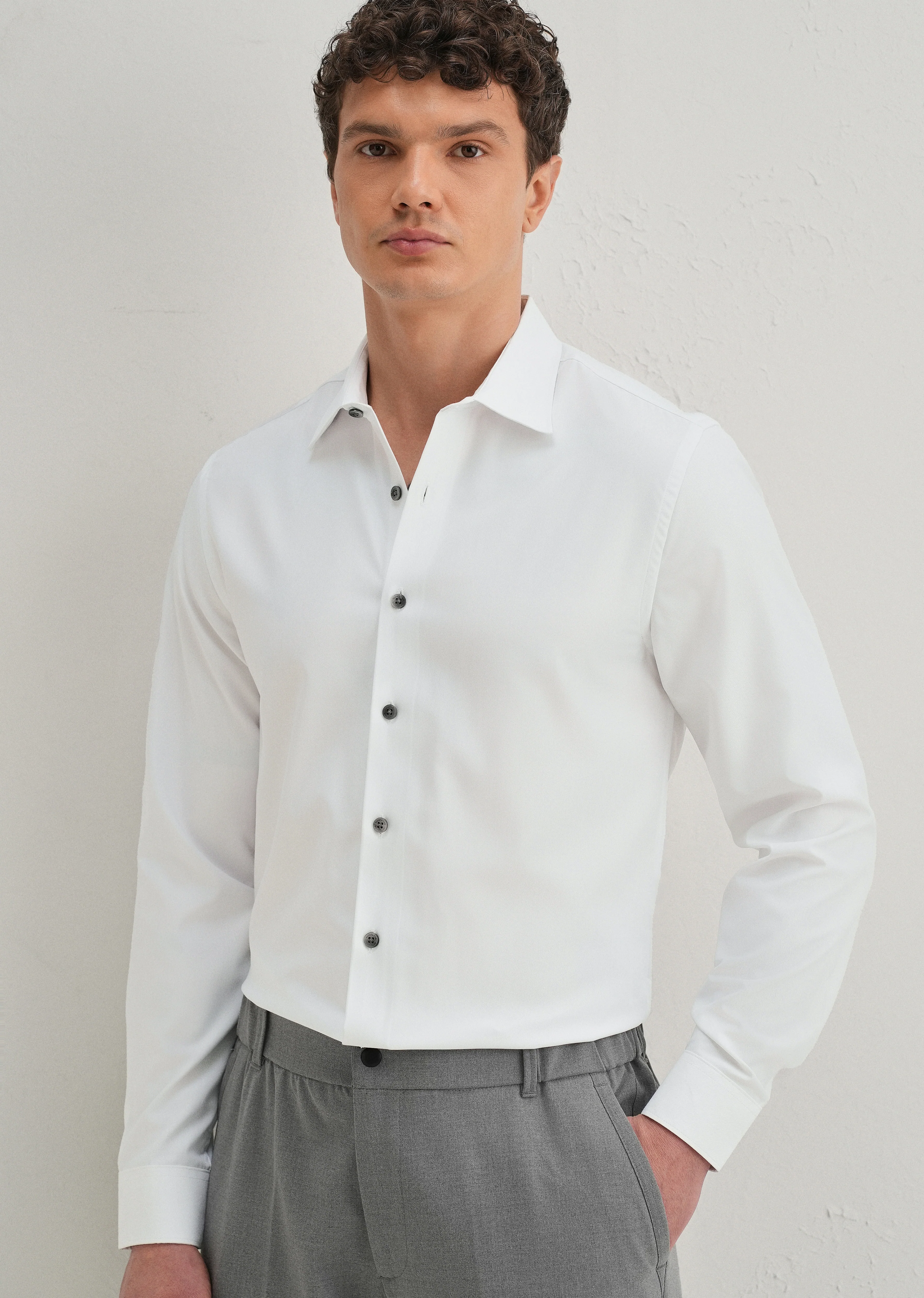 White Stitchless Placket Premium Wrinkle-Free Shirt - Image 7