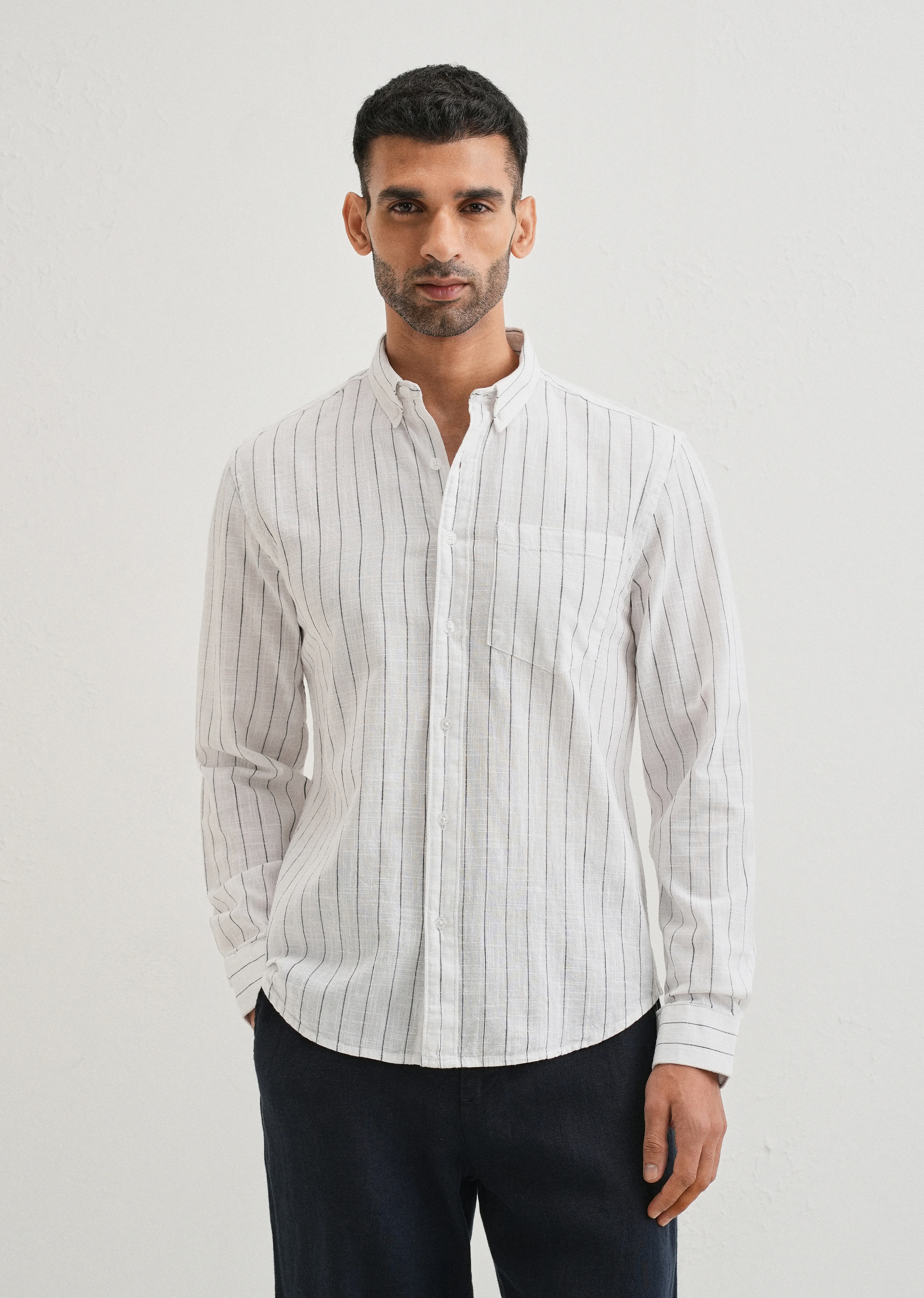 Chalk White Striped Cotton Linen Shirt - Image 3