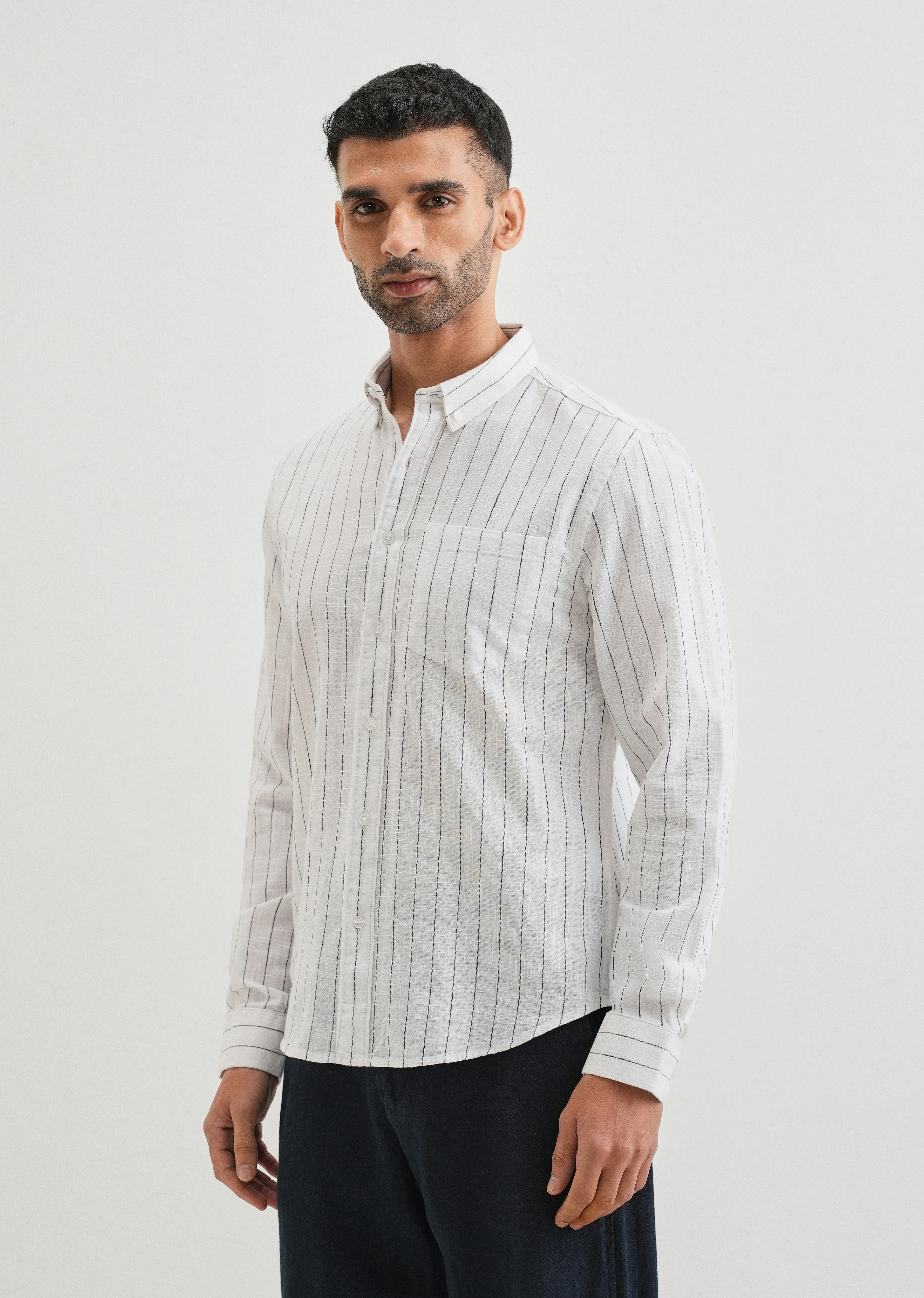 Chalk White Striped Cotton Linen Shirt - Image 4