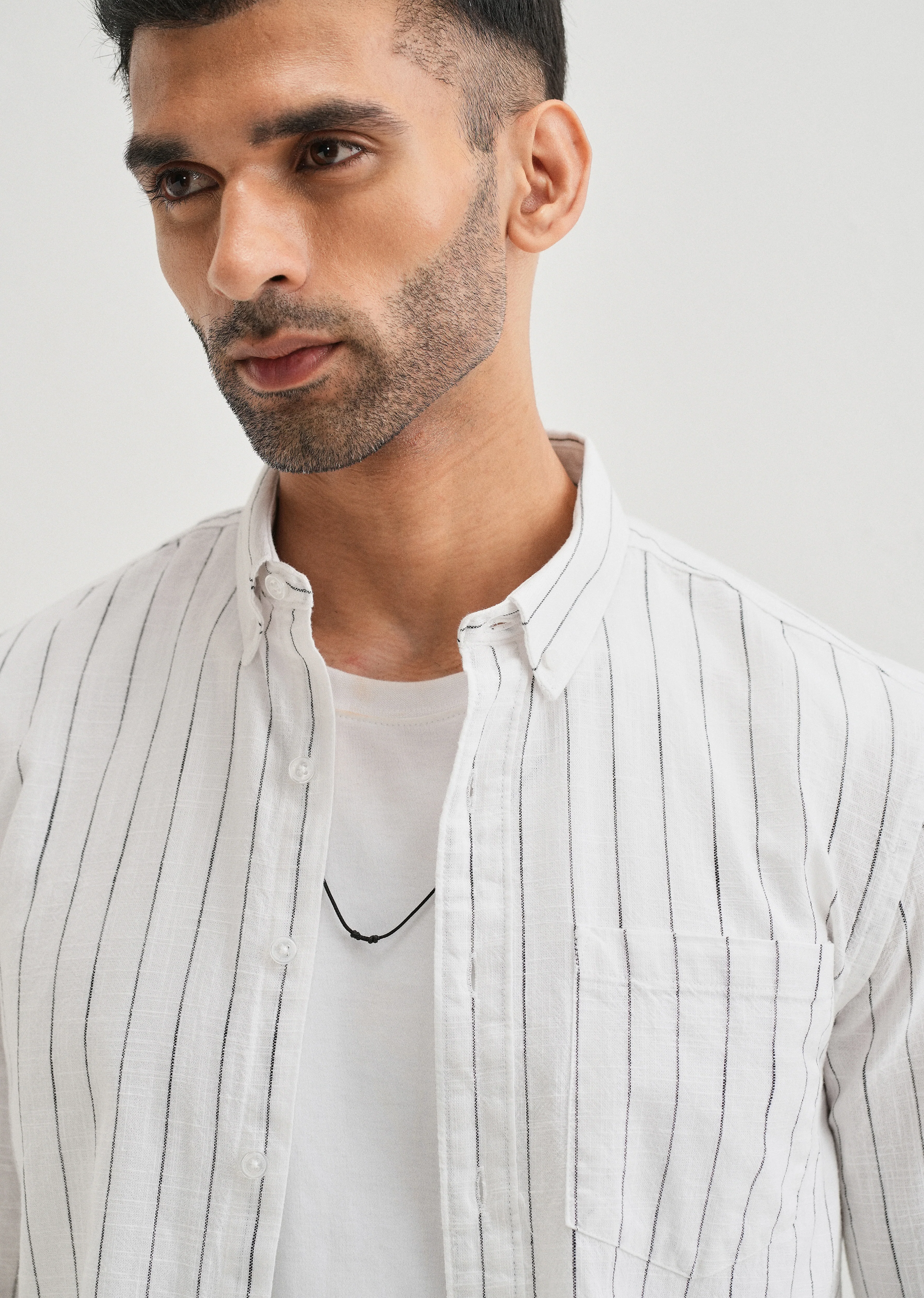 Chalk White Striped Cotton Linen Shirt - Image 5