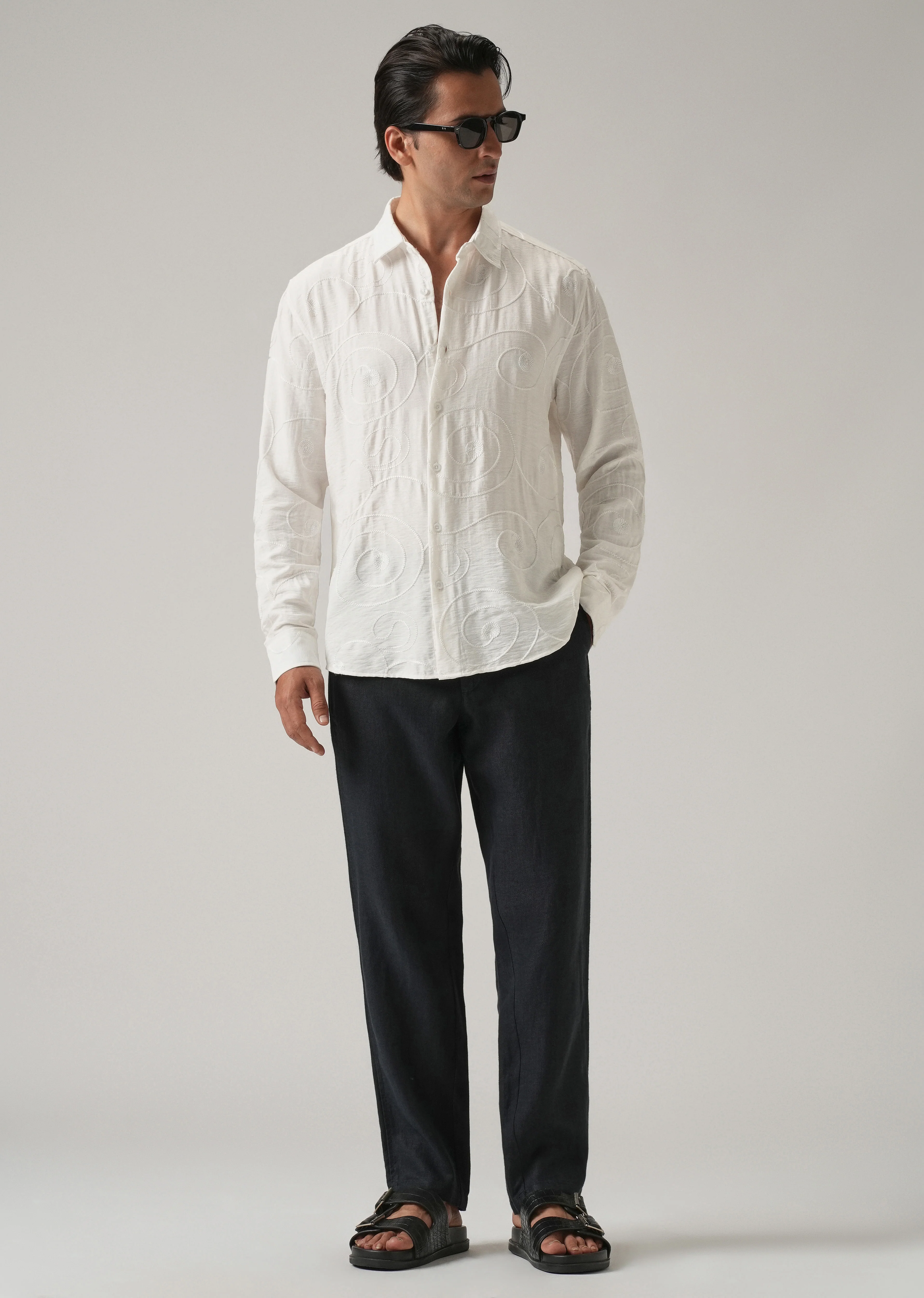 White Swirl Embroidery Shirt - Image 6